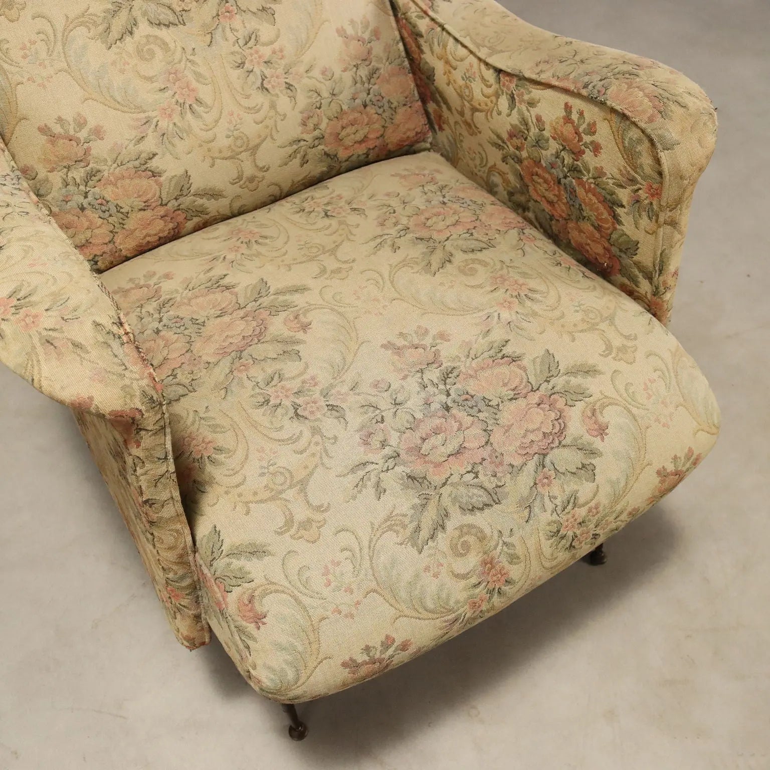 Vintage Armchairs Fabric Metal Brass Design Italy 1950s-1960s