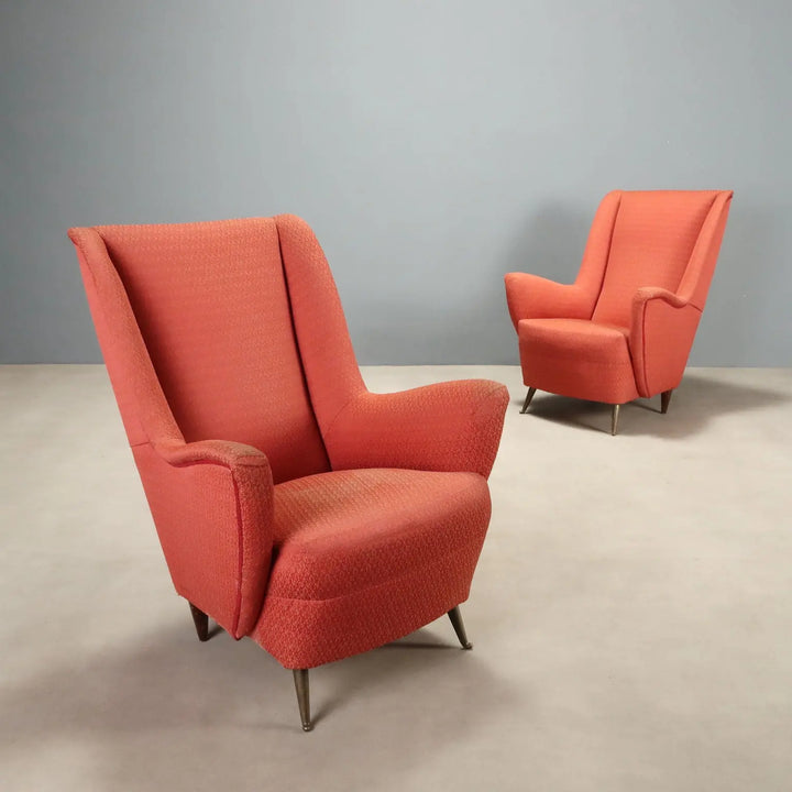 1950s Vintage Armchairs with Brass Legs
