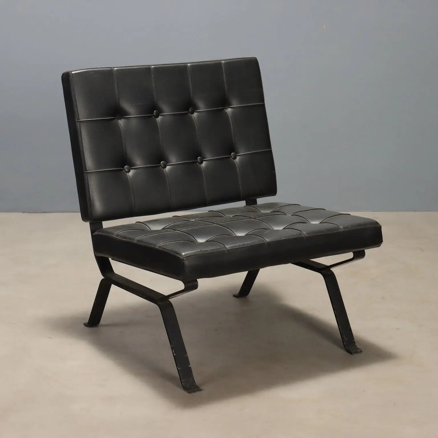 Vintage Armchair Metal Black Leatherette Design Italy 1970s