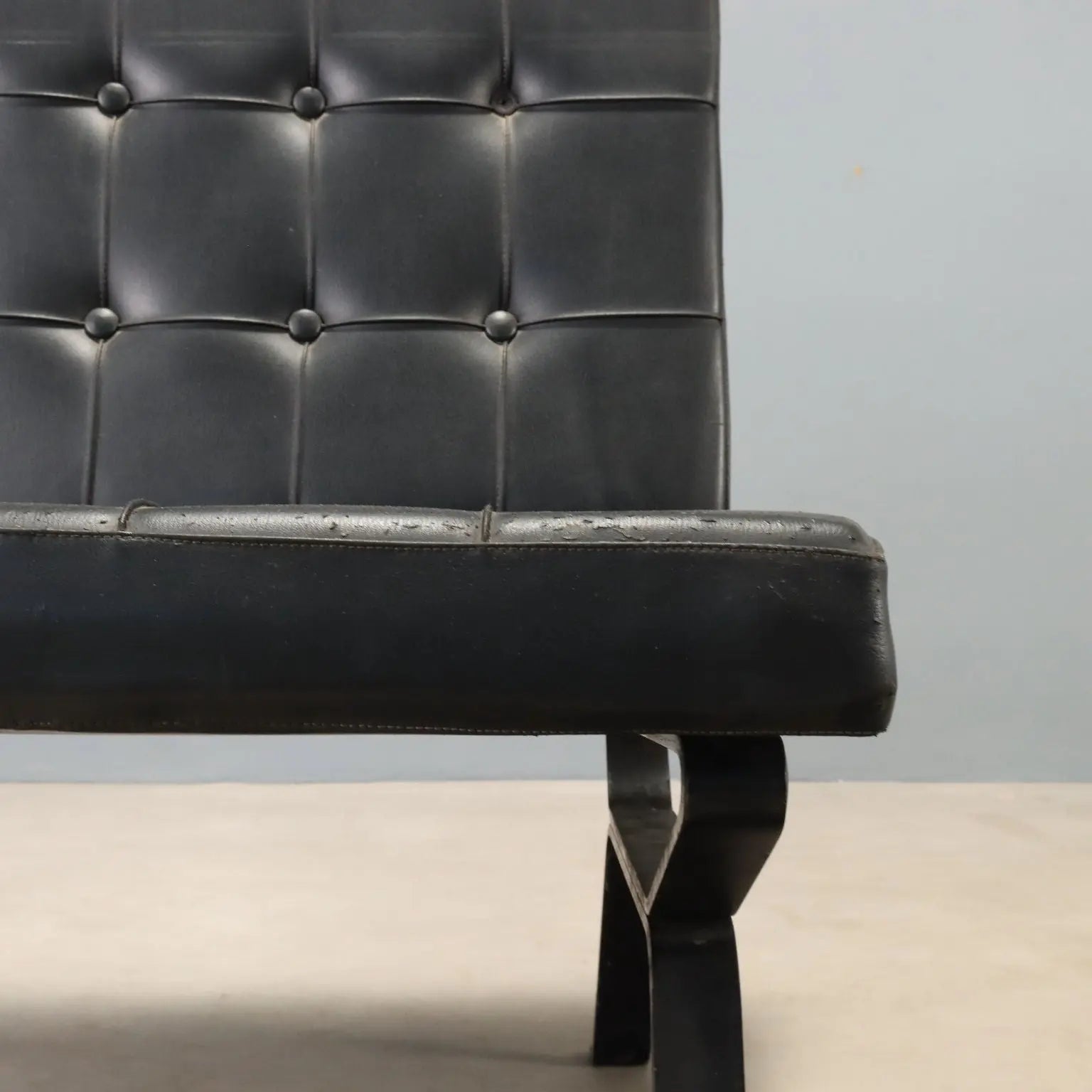 Vintage Armchair Metal Black Leatherette Design Italy 1970s