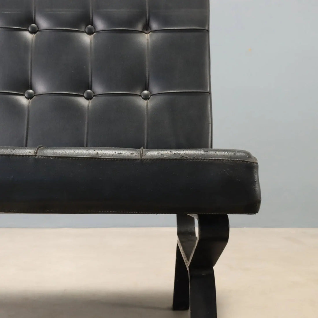 Vintage Armchair Metal Black Leatherette Design Italy 1970s