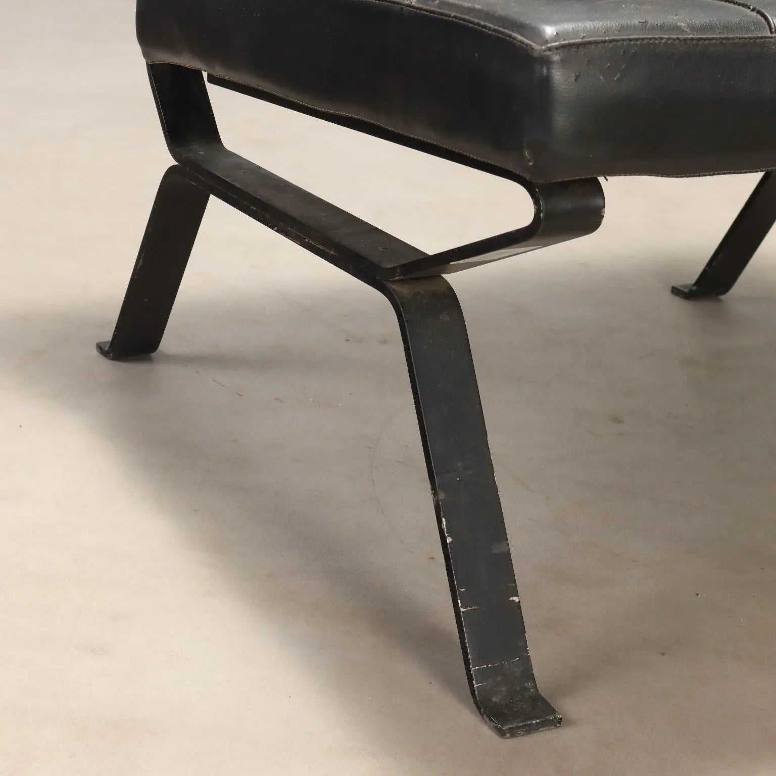 Vintage Armchair Metal Black Leatherette Design Italy 1970s