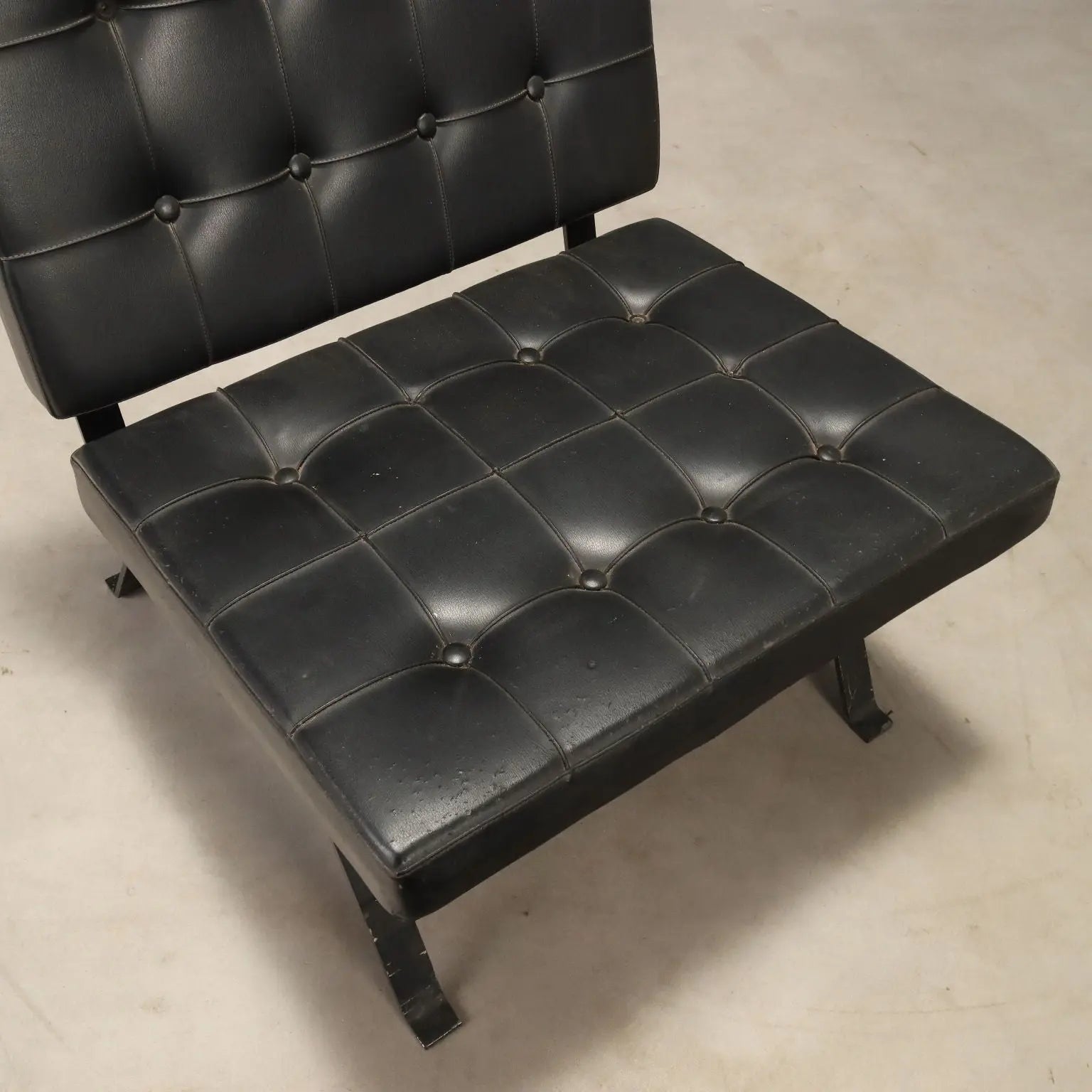 Vintage Armchair Metal Black Leatherette Design Italy 1970s