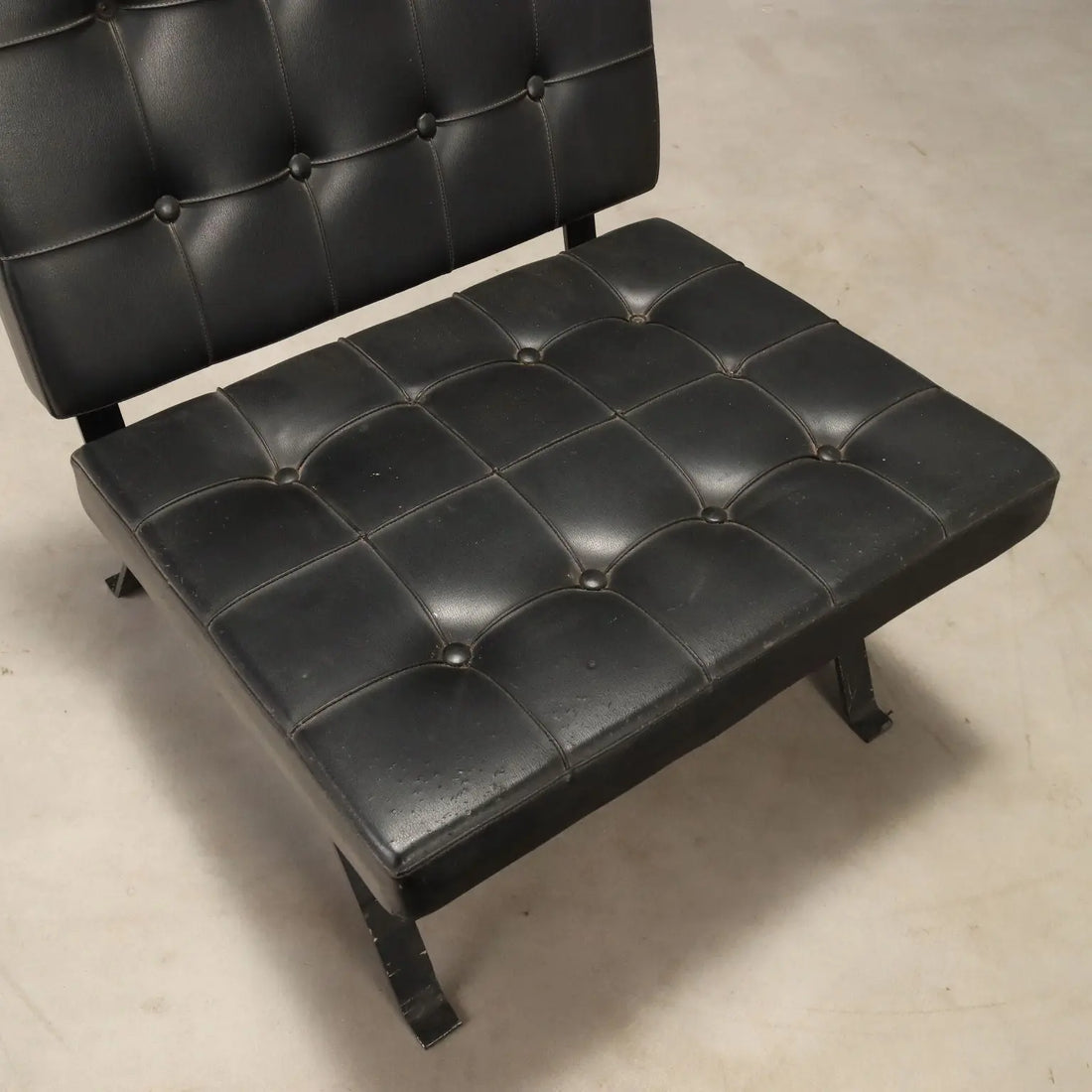 Vintage Armchair Metal Black Leatherette Design Italy 1970s
