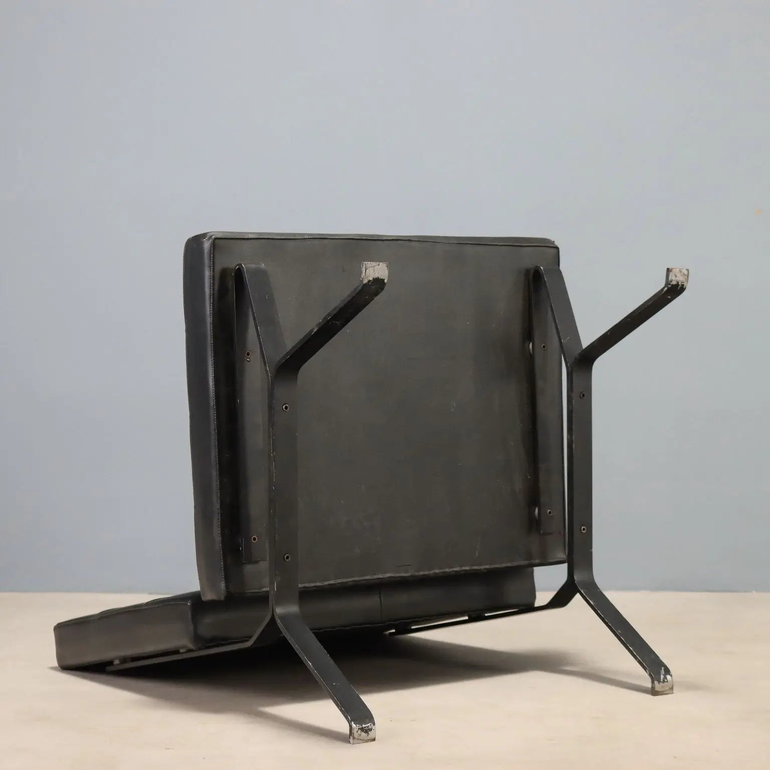 Vintage Armchair Metal Black Leatherette Design Italy 1970s