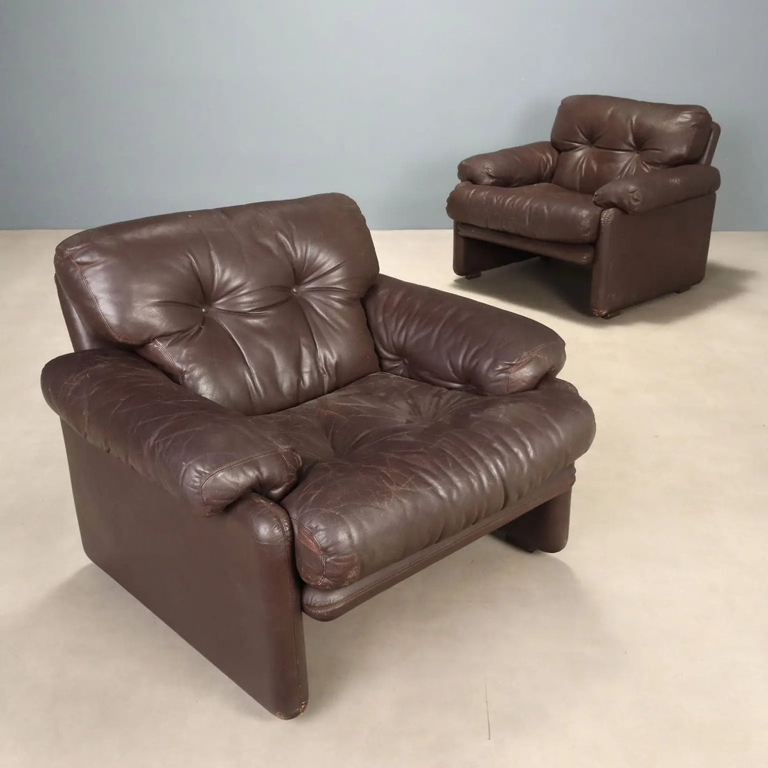 Pair of Scarpa Coronado Leather Armchairs