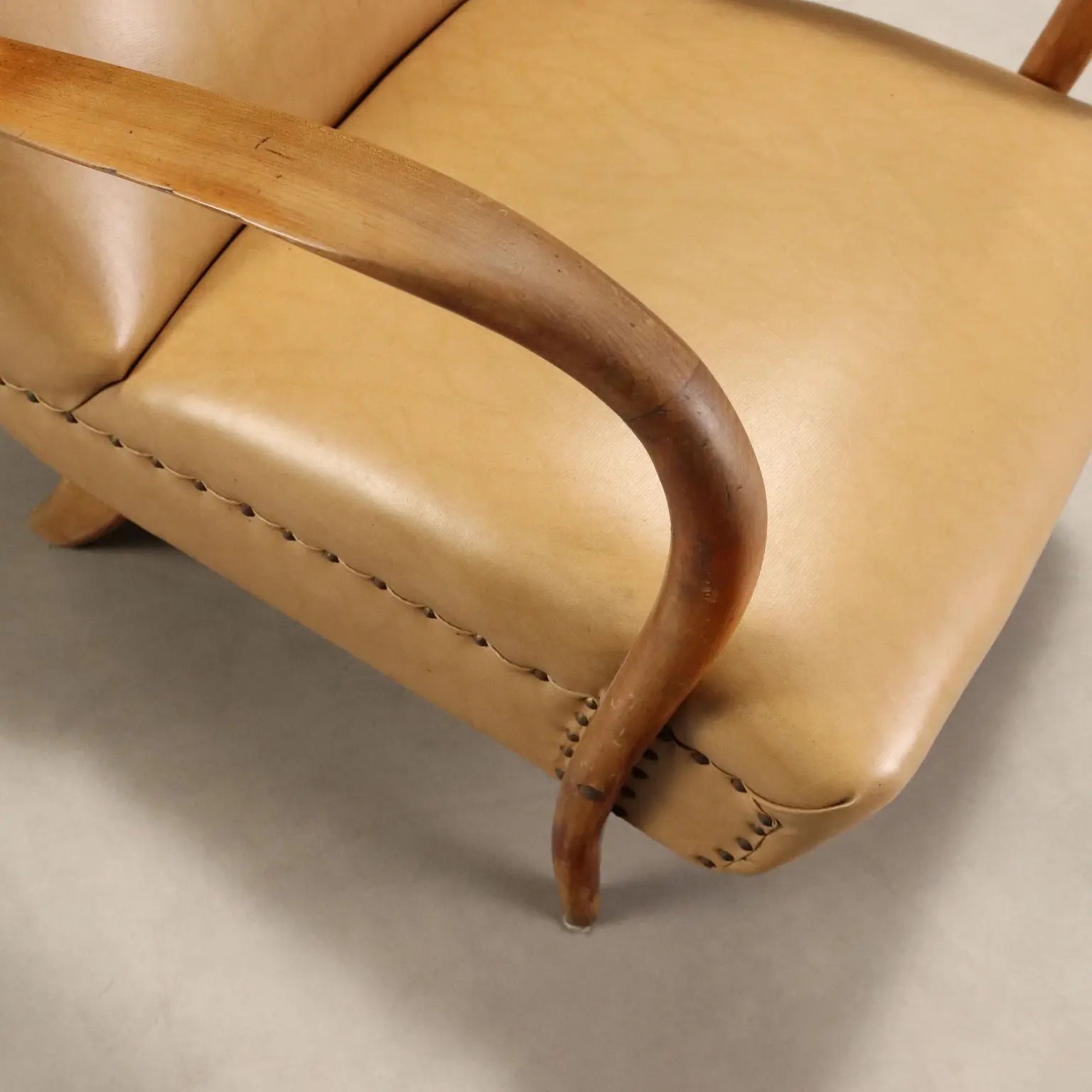 Vintage Armchair Beech Leatherette Foam Design Italy 1950s