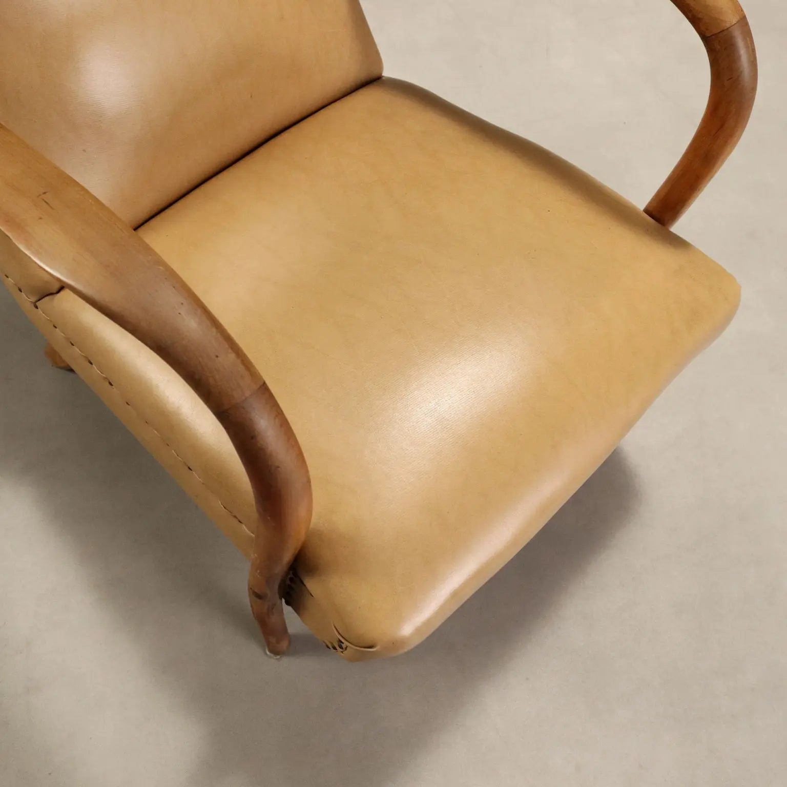 Vintage Armchair Beech Leatherette Foam Design Italy 1950s