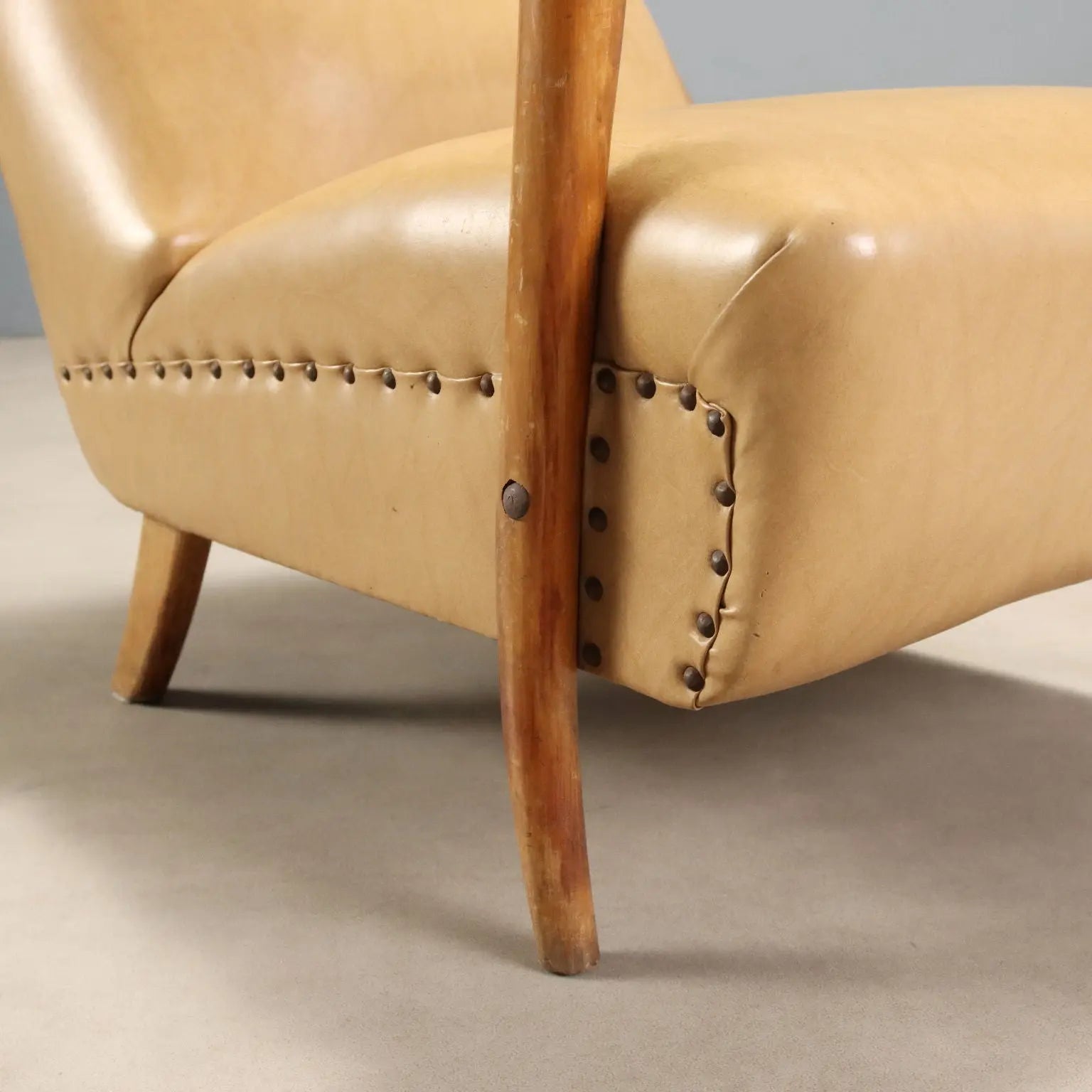 Vintage Armchair Beech Leatherette Foam Design Italy 1950s