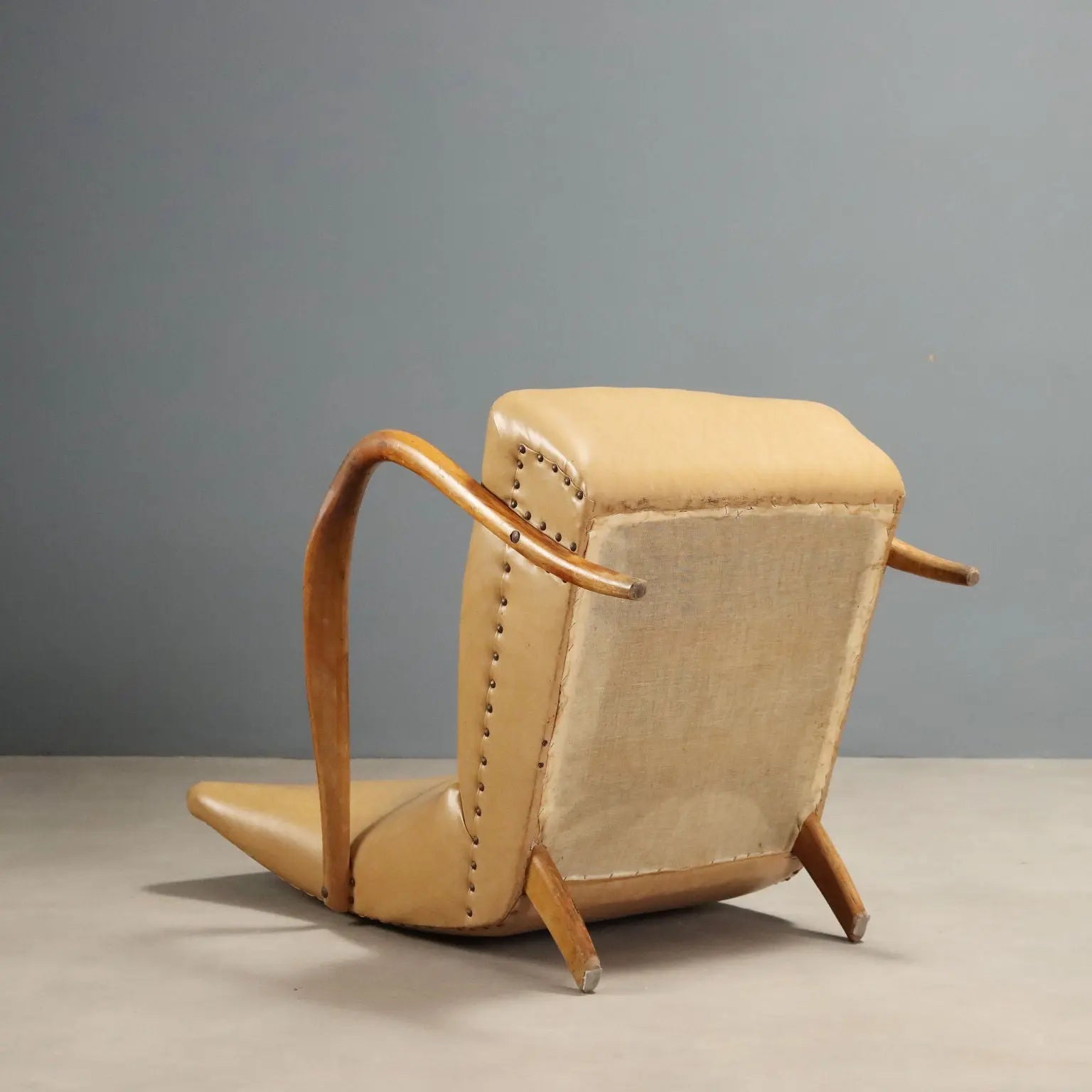Vintage Armchair Beech Leatherette Foam Design Italy 1950s