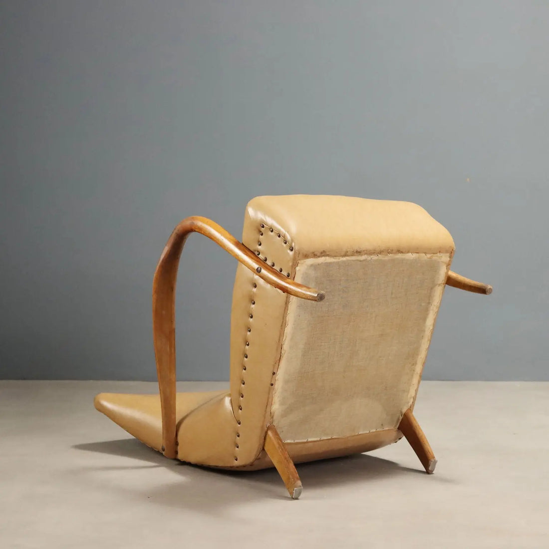 Vintage Armchair Beech Leatherette Foam Design Italy 1950s