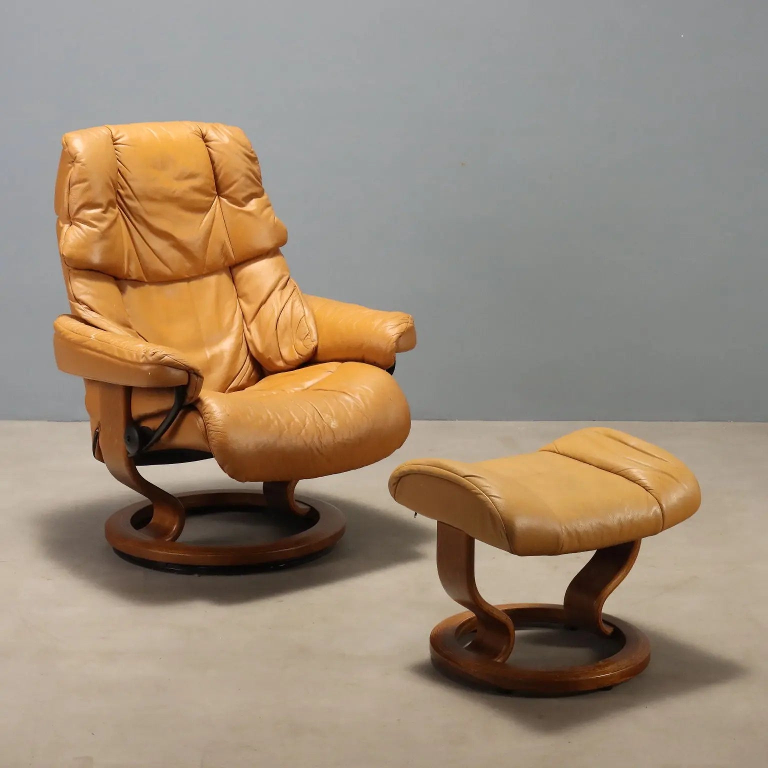 1980s Ekornes Armchair with Cognac Leather Footstool