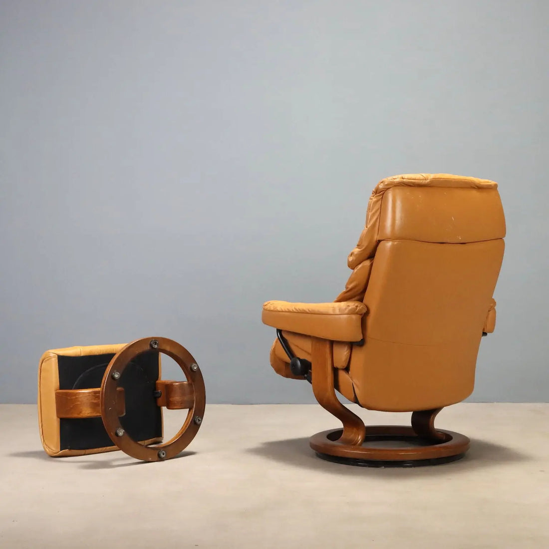 1980s Ekornes Armchair with Cognac Leather Footstool