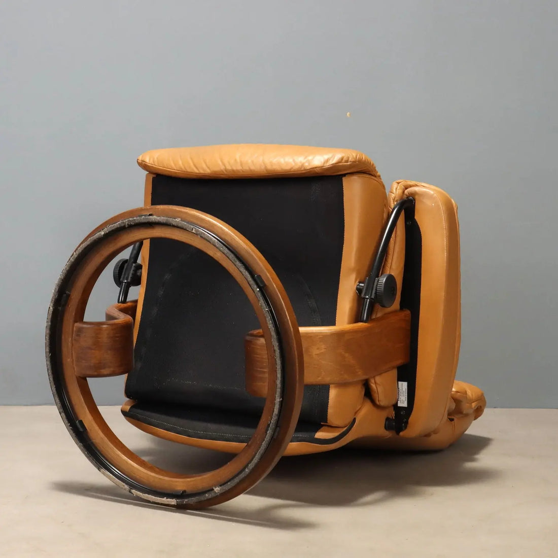 1980s Ekornes Armchair with Cognac Leather Footstool