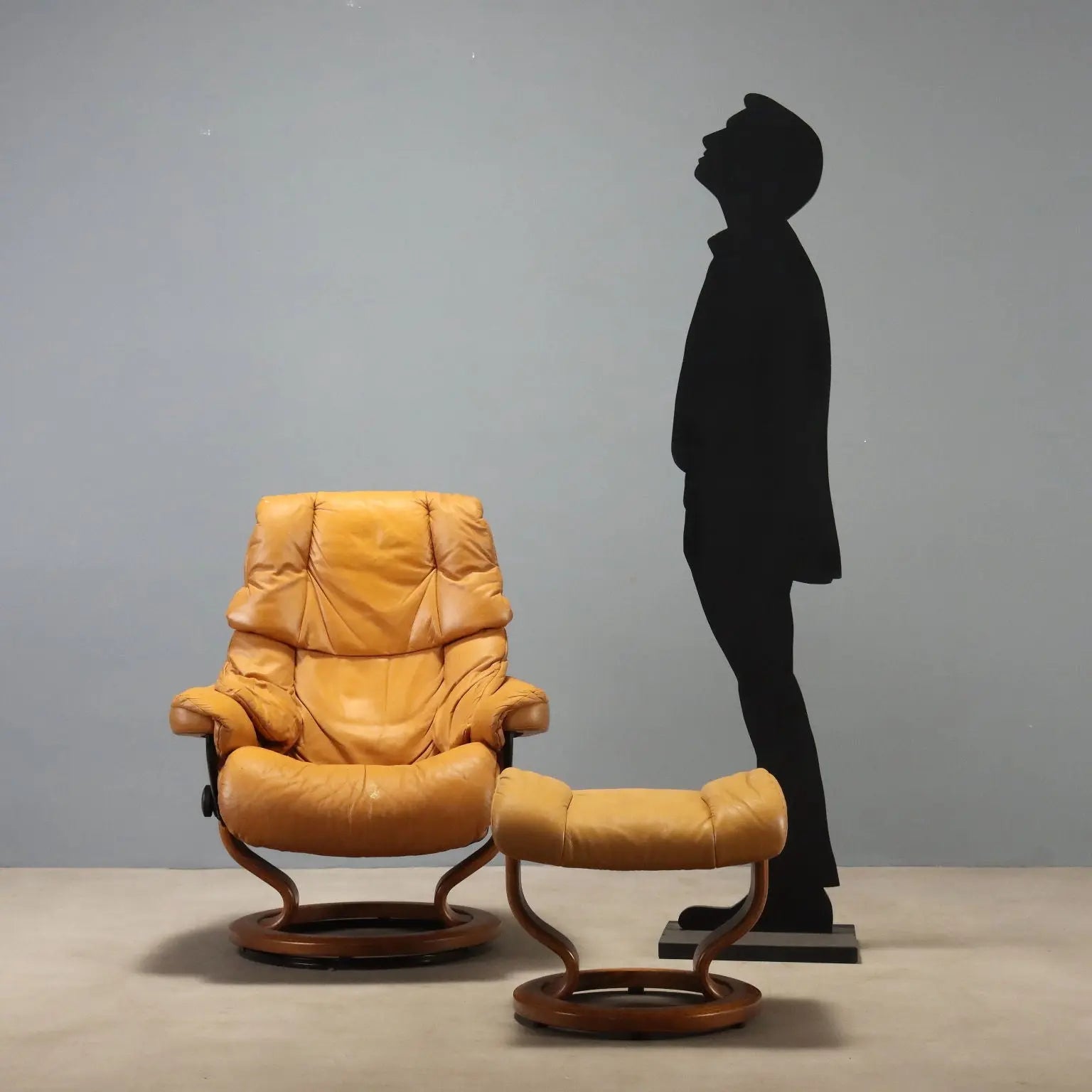 1980s Ekornes Armchair with Cognac Leather Footstool