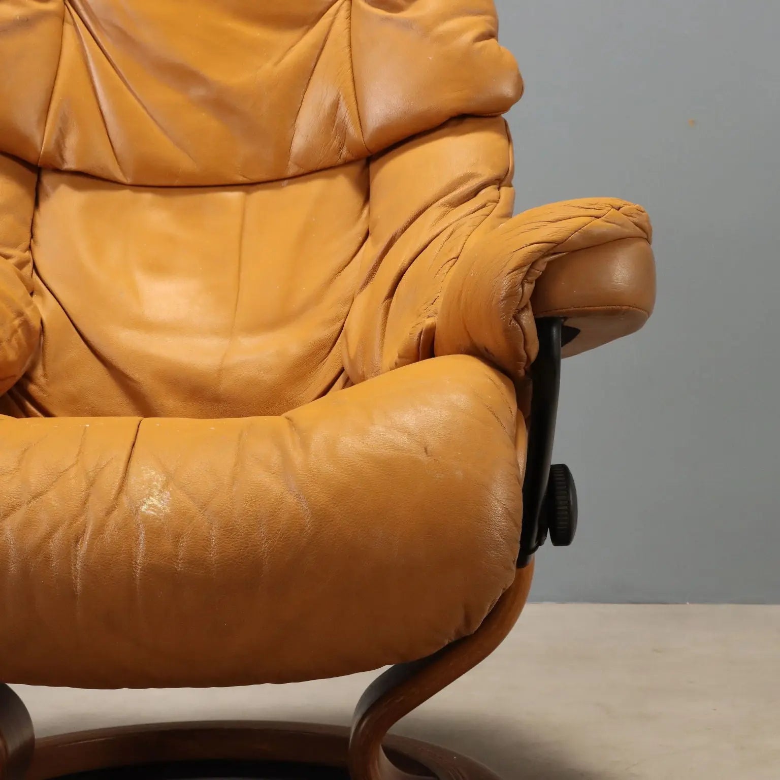 1980s Ekornes Armchair with Cognac Leather Footstool
