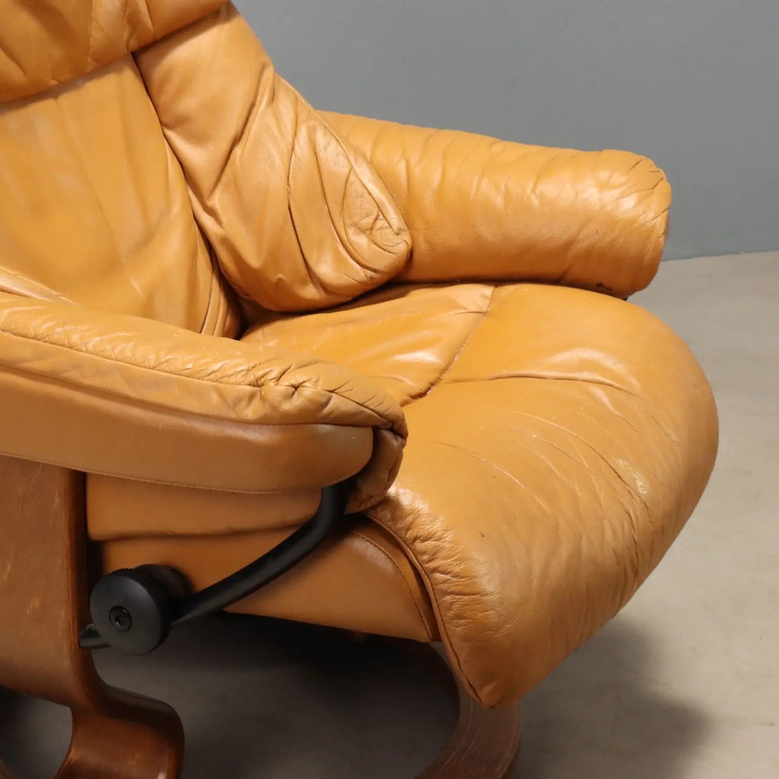 1980s Ekornes Armchair with Cognac Leather Footstool