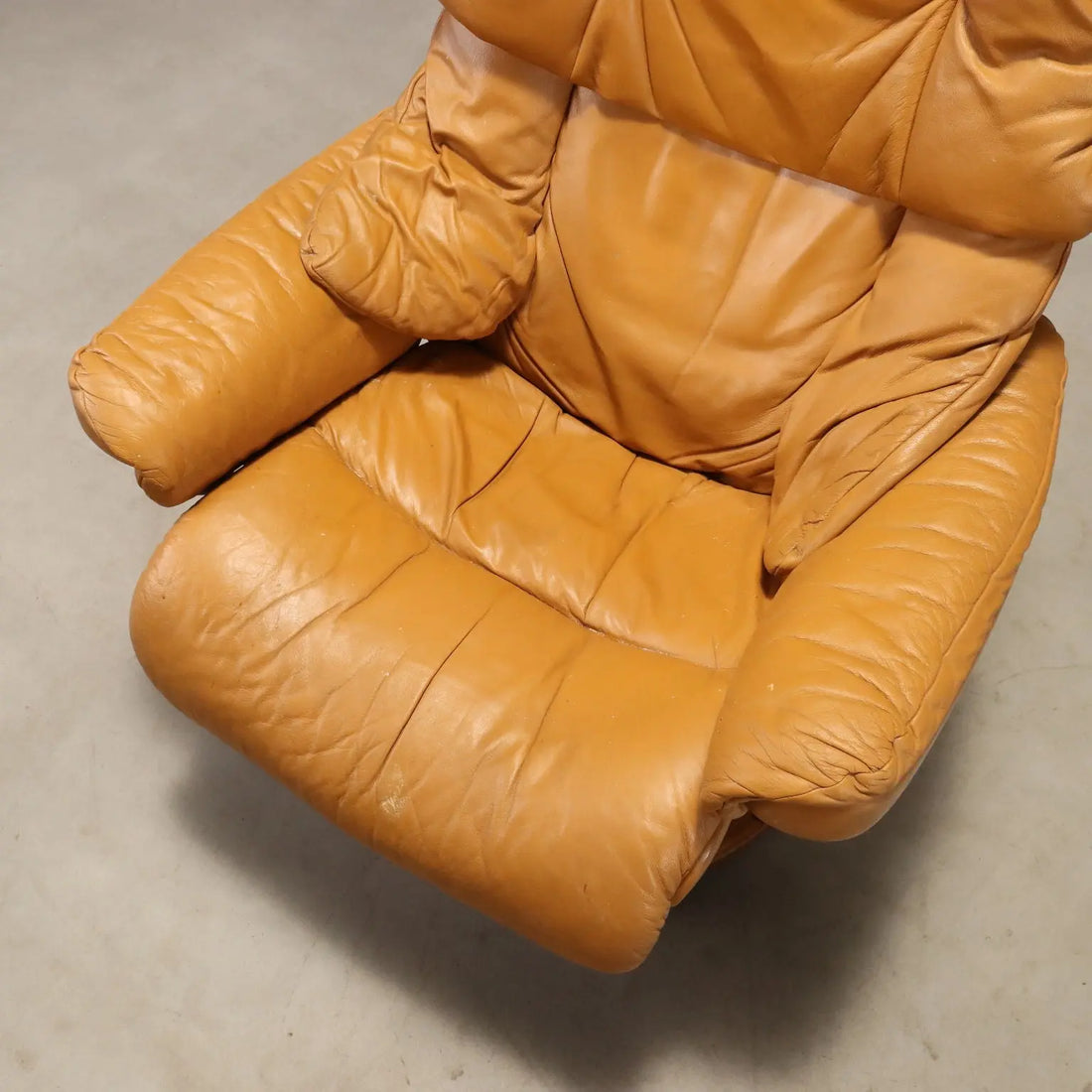 1980s Ekornes Armchair with Cognac Leather Footstool