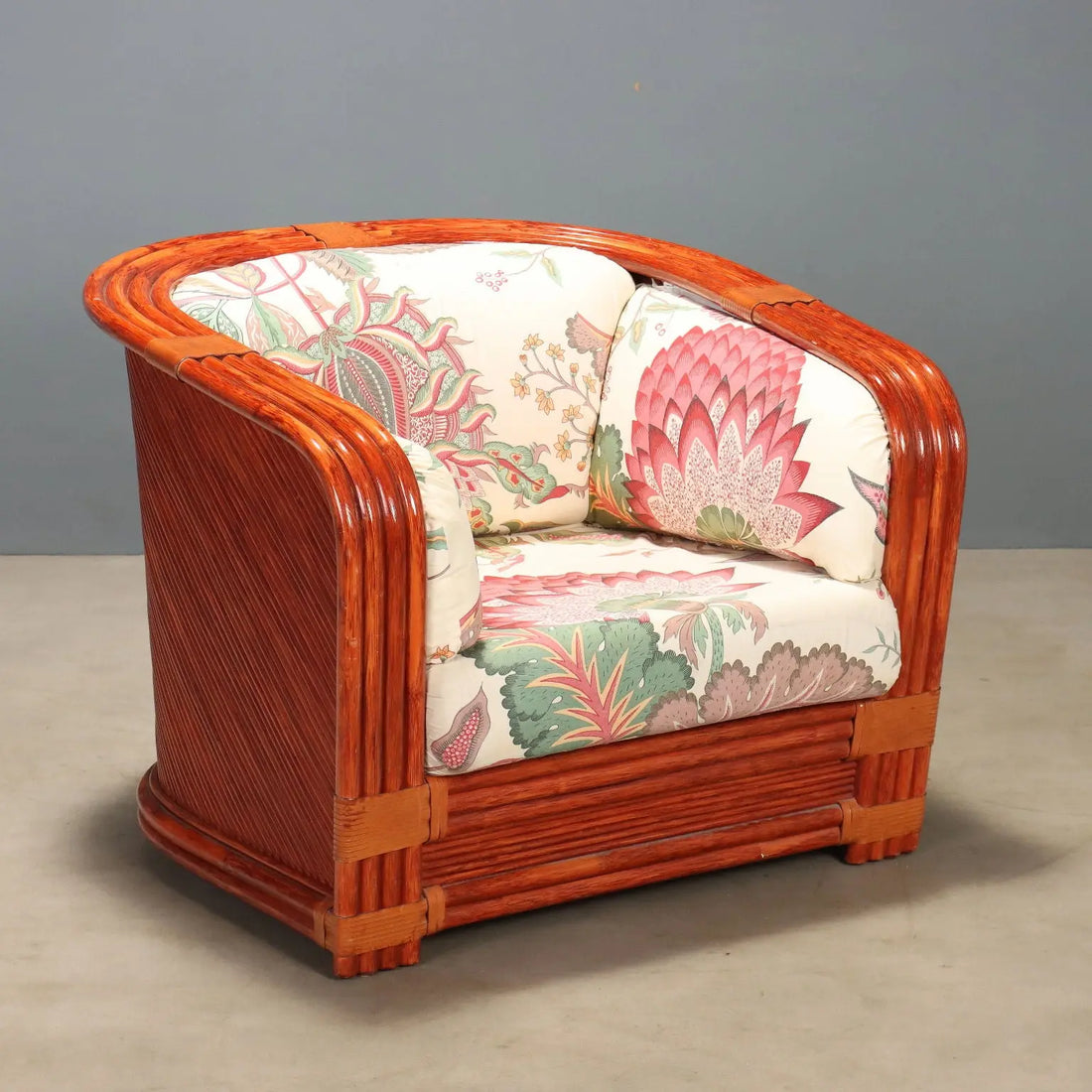 1980s Rattan and Red Lacquered Bamboo Sofa