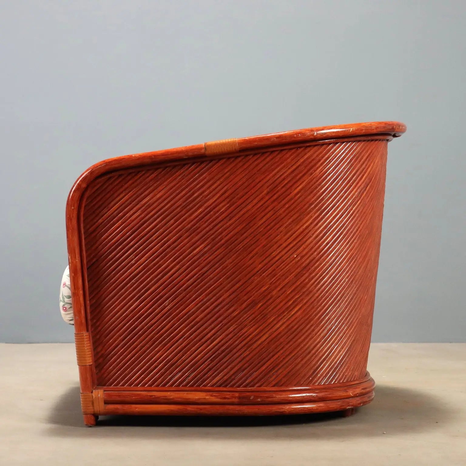 1980s Rattan and Red Lacquered Bamboo Sofa