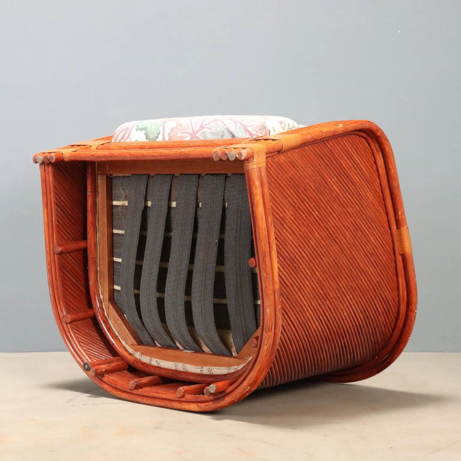 1980s Rattan and Red Lacquered Bamboo Sofa