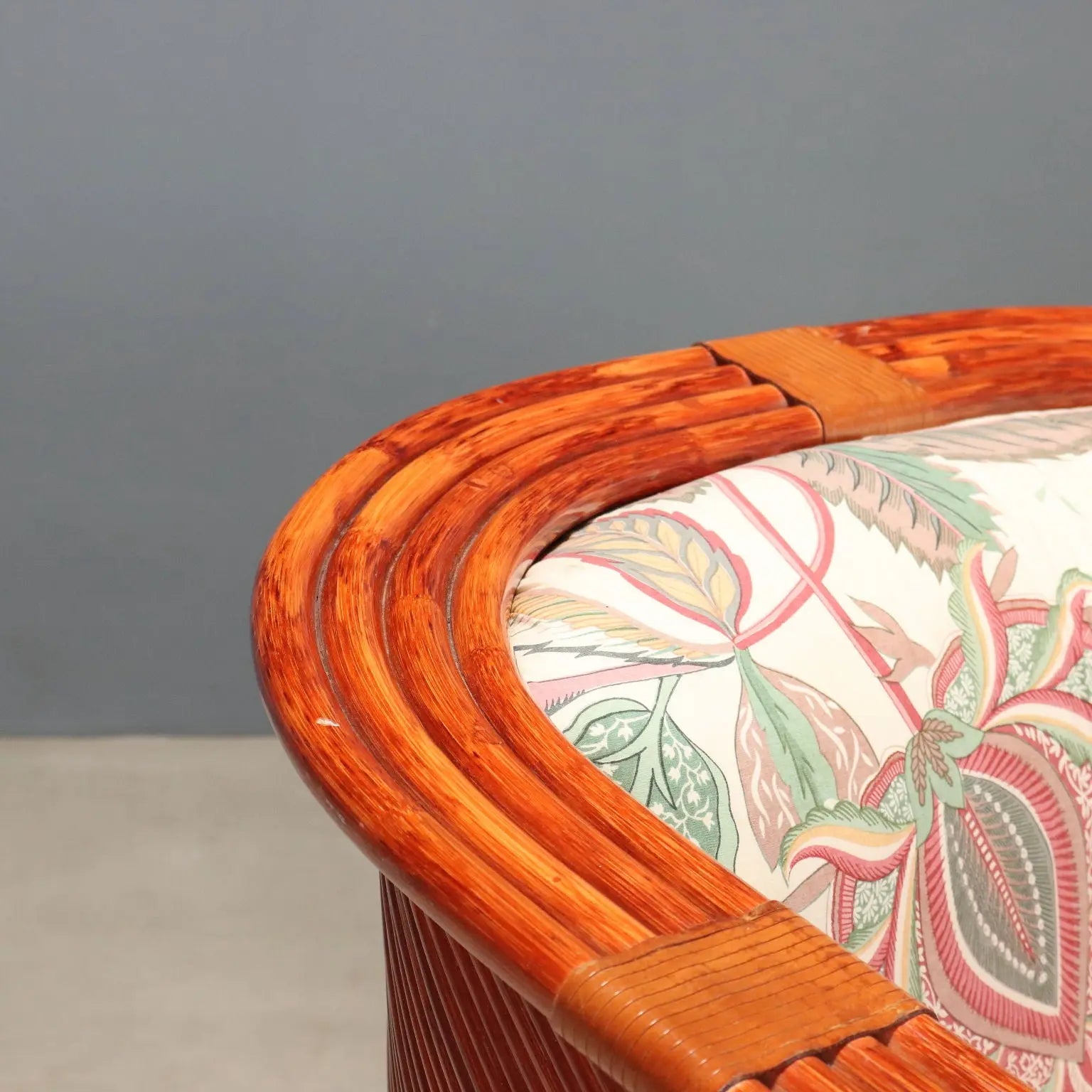 1980s Rattan and Red Lacquered Bamboo Sofa