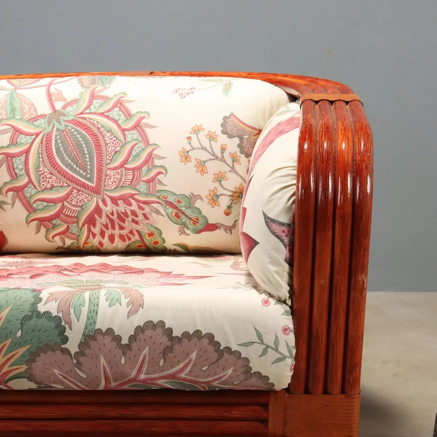 1980s Rattan and Red Lacquered Bamboo Sofa