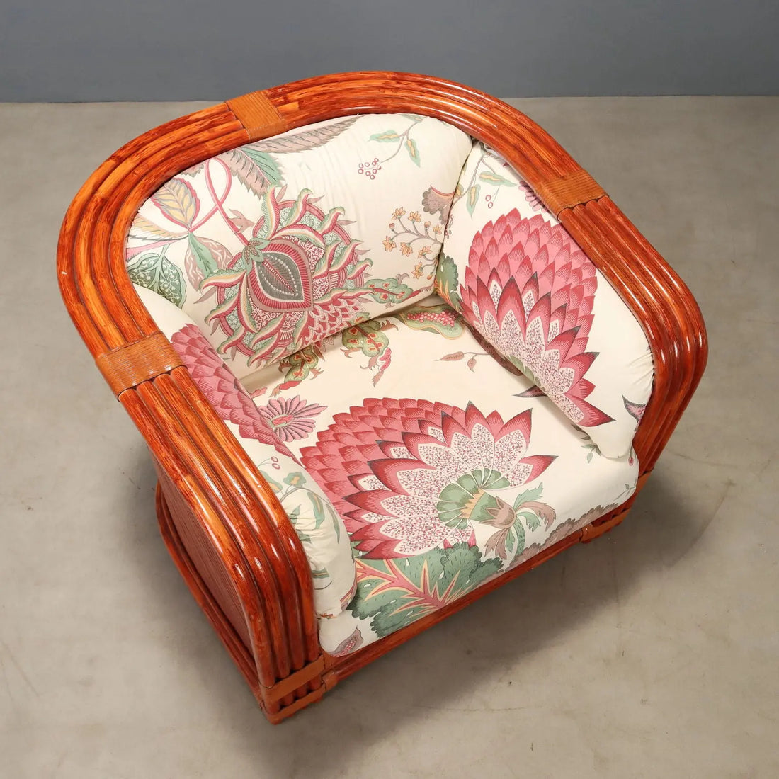 1980s Rattan and Red Lacquered Bamboo Sofa