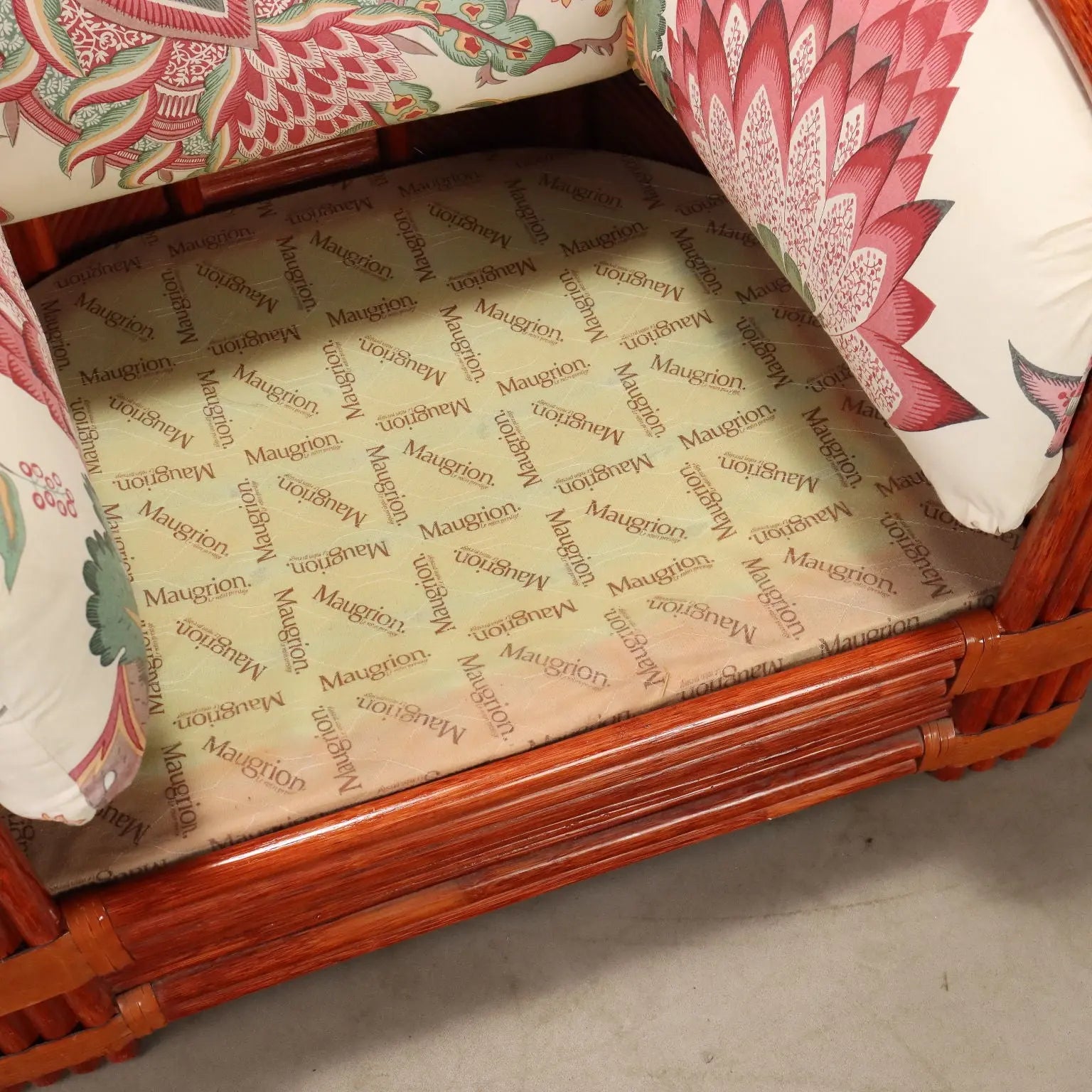 1980s Rattan and Red Lacquered Bamboo Sofa