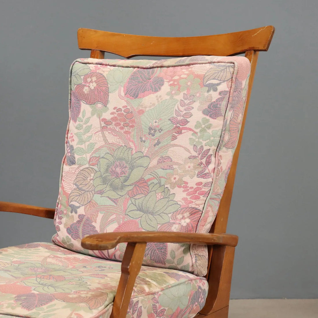 Vintage Reclining Armchairs by Camea Wood Fabric Design 1950s