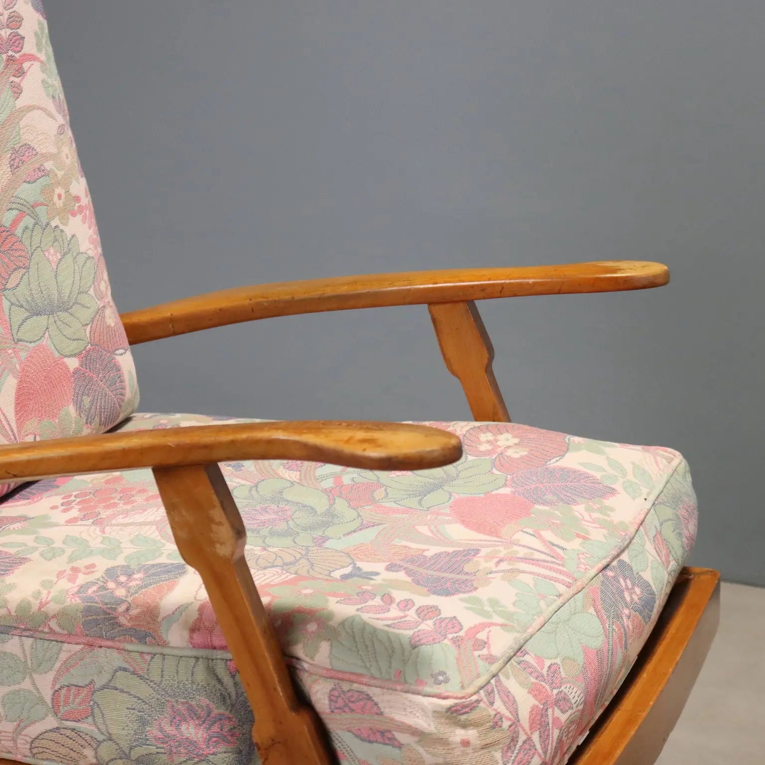 Vintage Reclining Armchairs by Camea Wood Fabric Design 1950s
