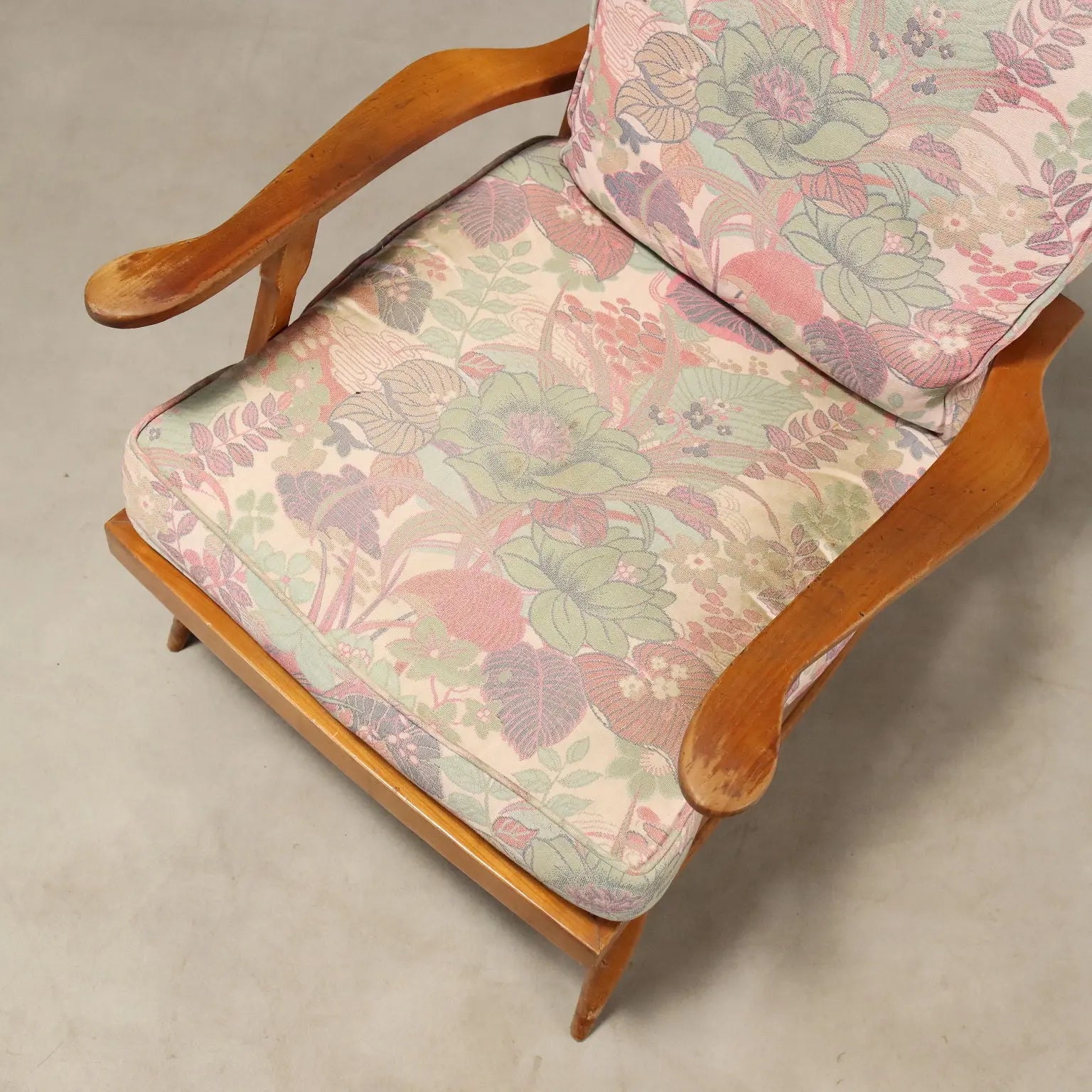 Vintage Reclining Armchairs by Camea Wood Fabric Design 1950s