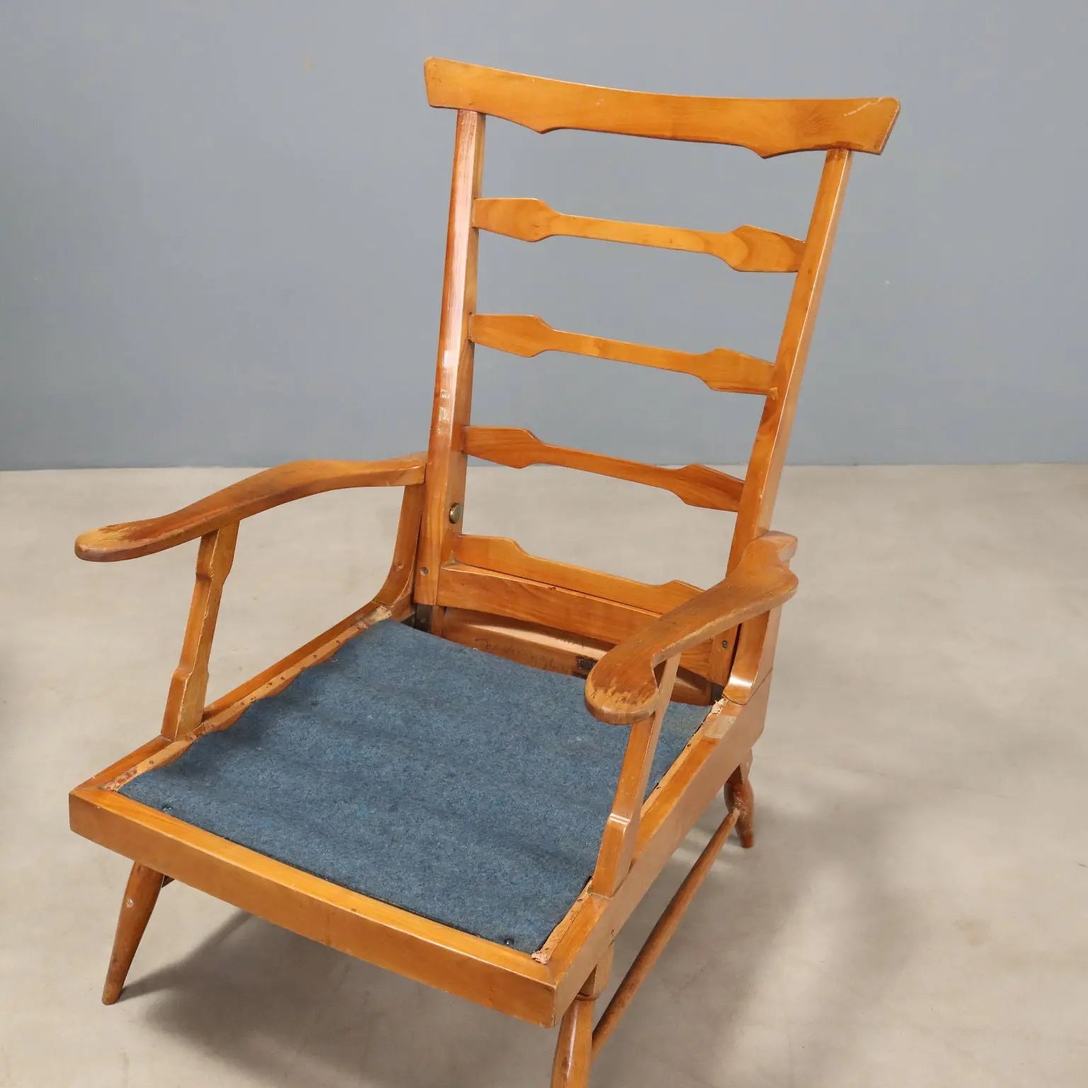 Vintage Reclining Armchairs by Camea Wood Fabric Design 1950s