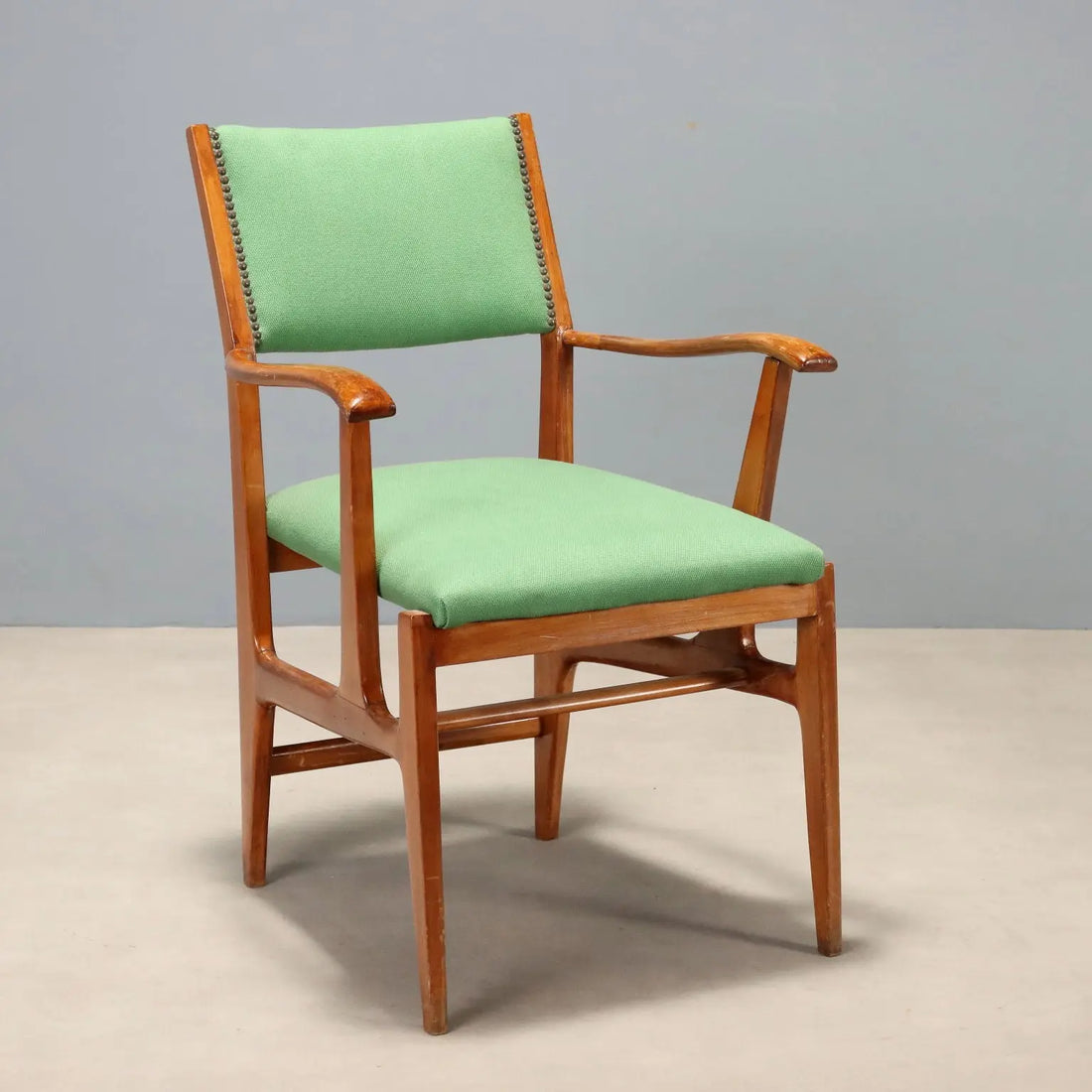 Vintage Chair Wood Fabric Design Italy 1950s