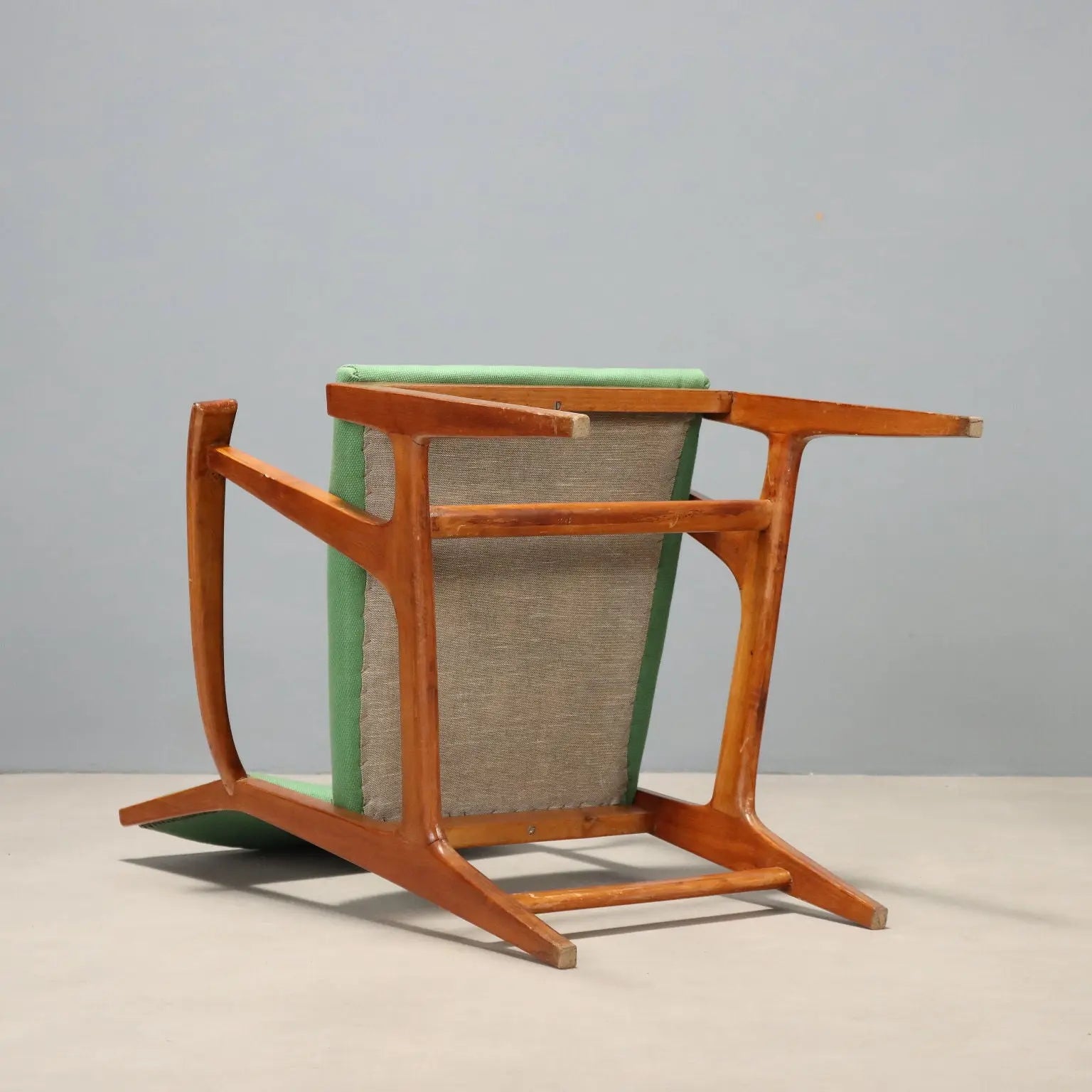 Vintage Chair Wood Fabric Design Italy 1950s