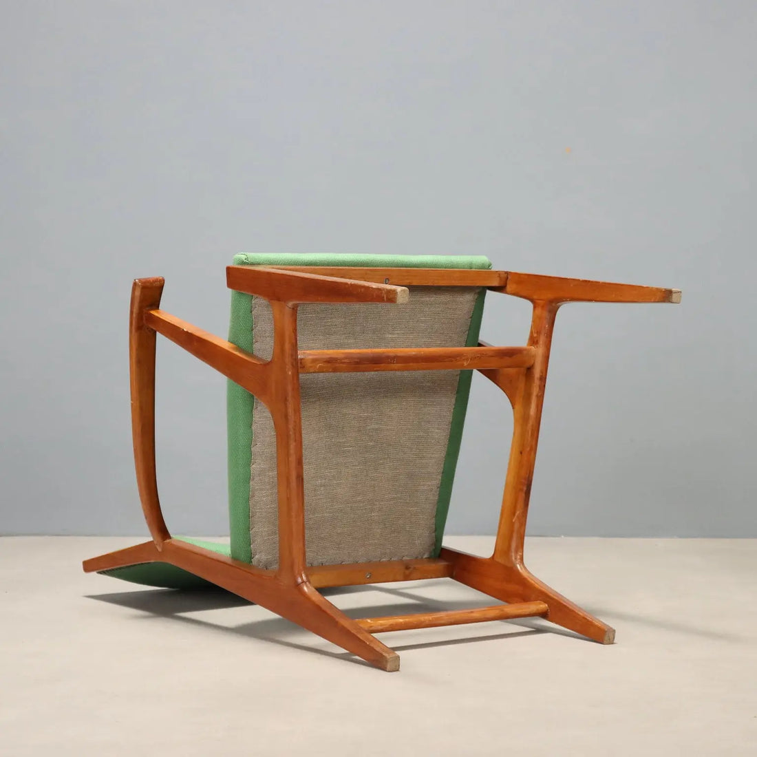 Vintage Chair Wood Fabric Design Italy 1950s