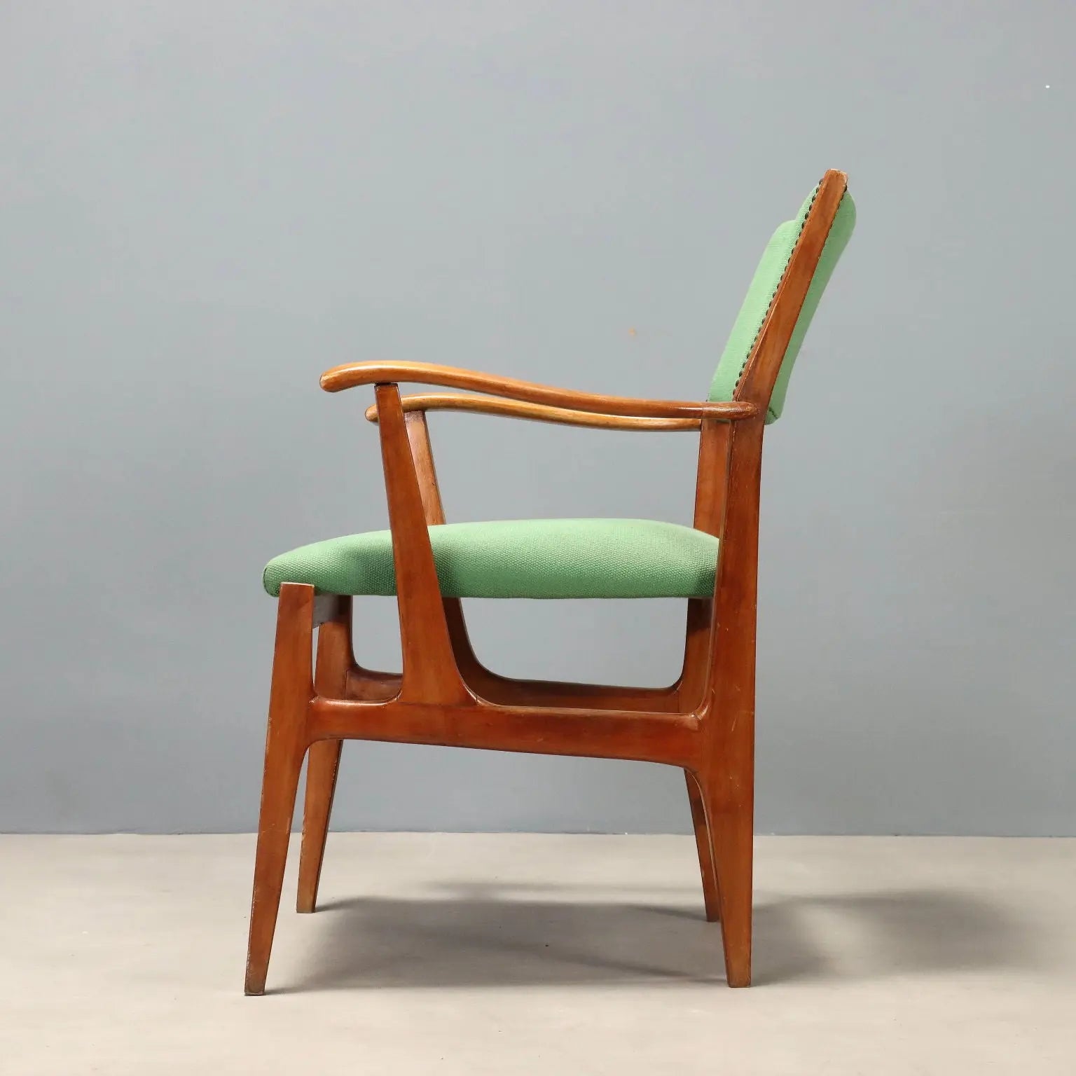 Vintage Chair Wood Fabric Design Italy 1950s