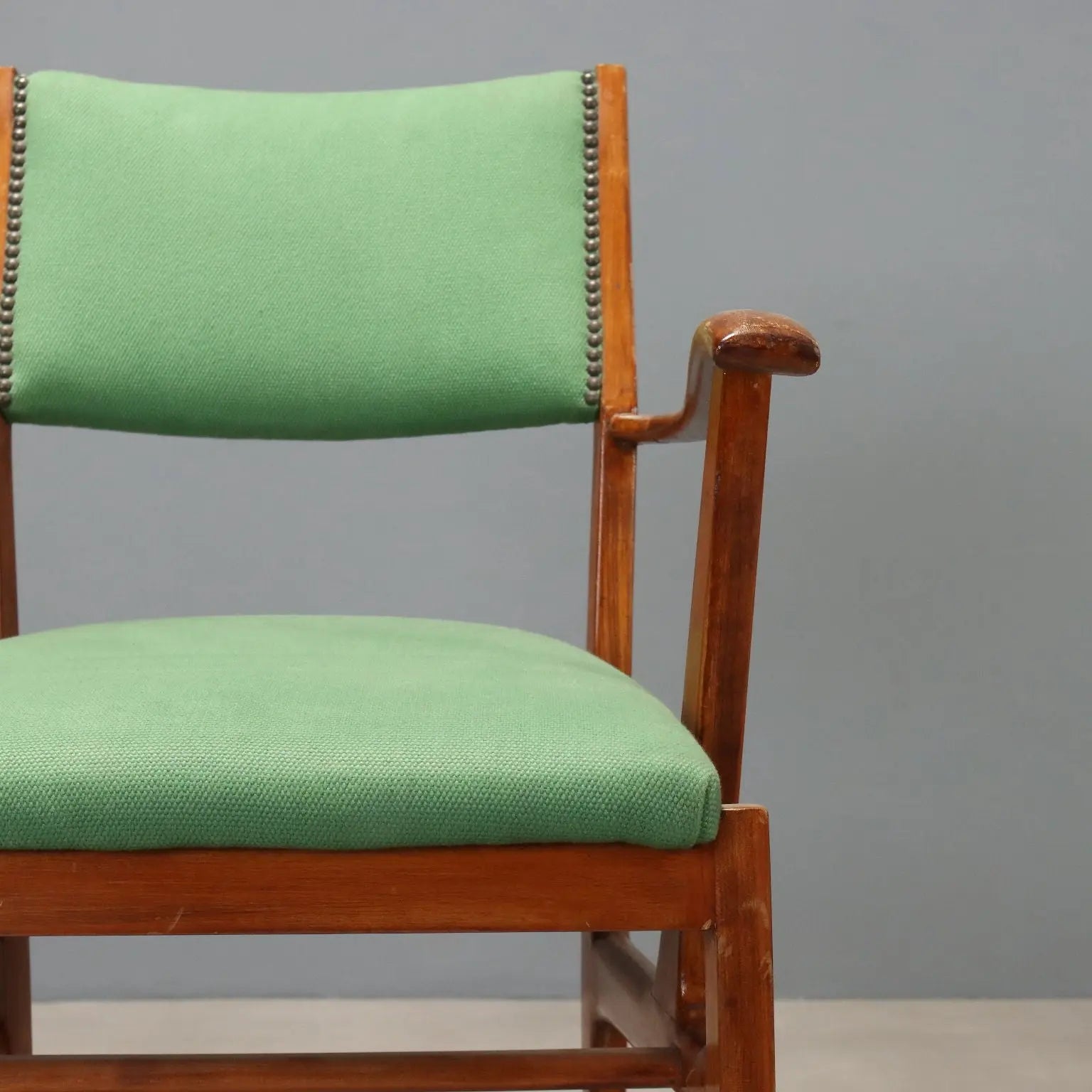 Vintage Chair Wood Fabric Design Italy 1950s