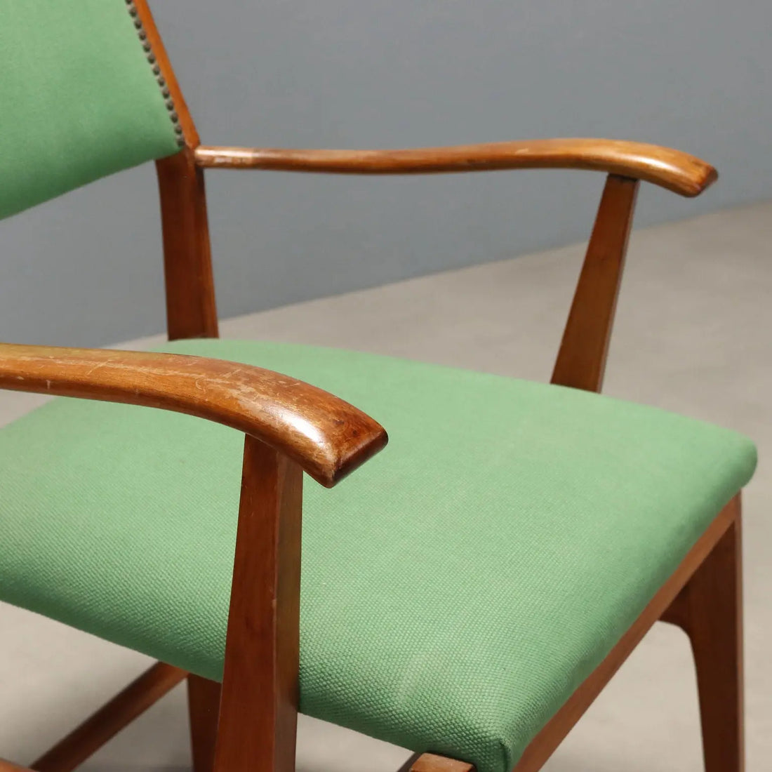 Vintage Chair Wood Fabric Design Italy 1950s