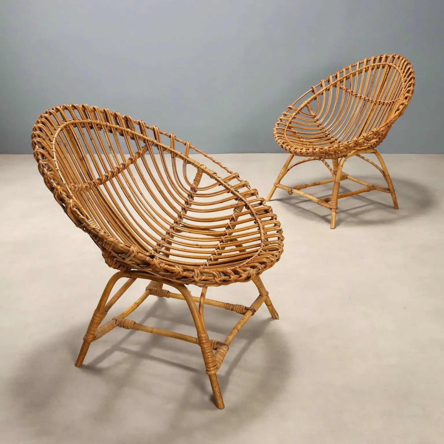 Vintage Armchairs Woven Bamboo Design Italy 1960s