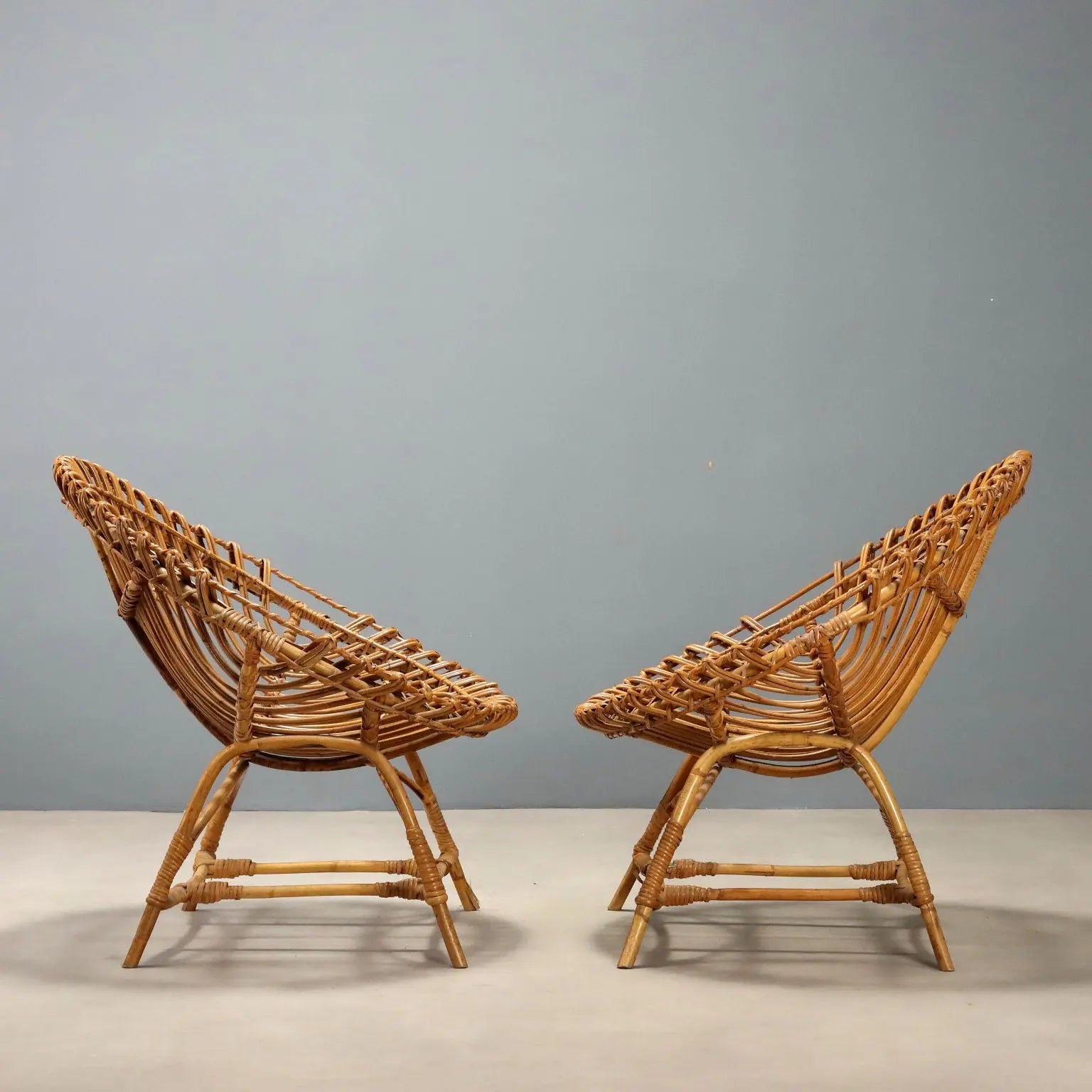 Vintage Armchairs Woven Bamboo Design Italy 1960s