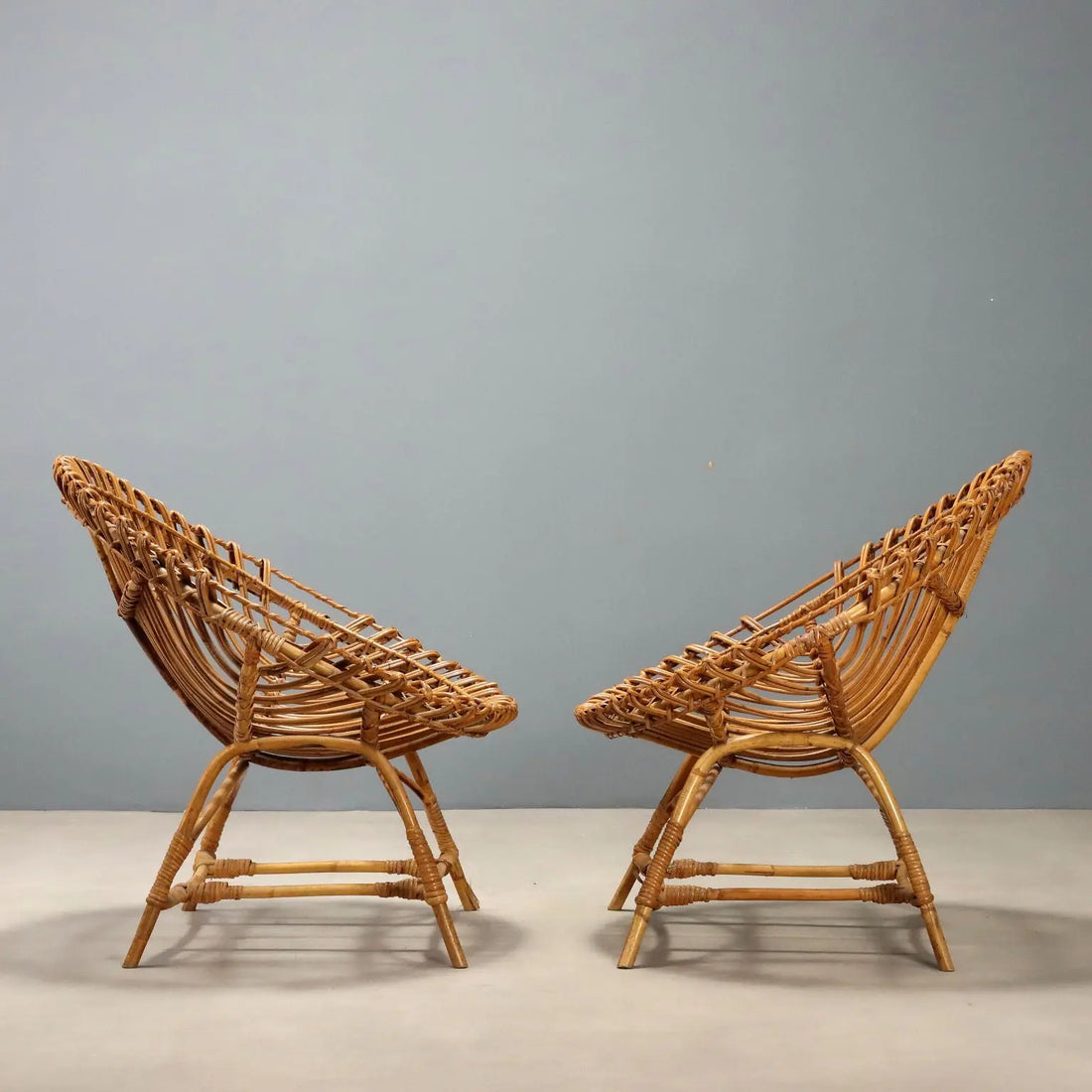 Vintage Armchairs Woven Bamboo Design Italy 1960s