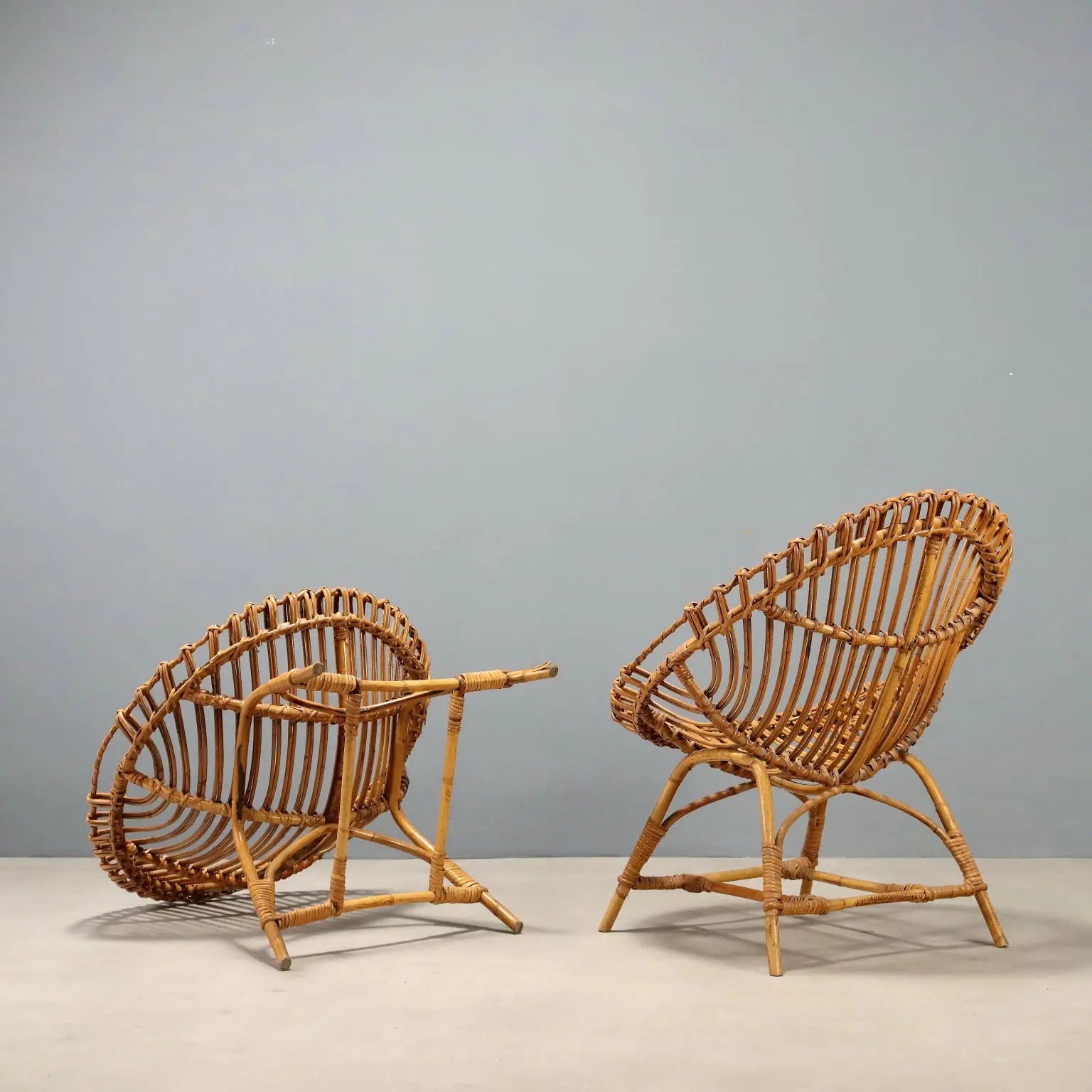 Vintage Armchairs Woven Bamboo Design Italy 1960s