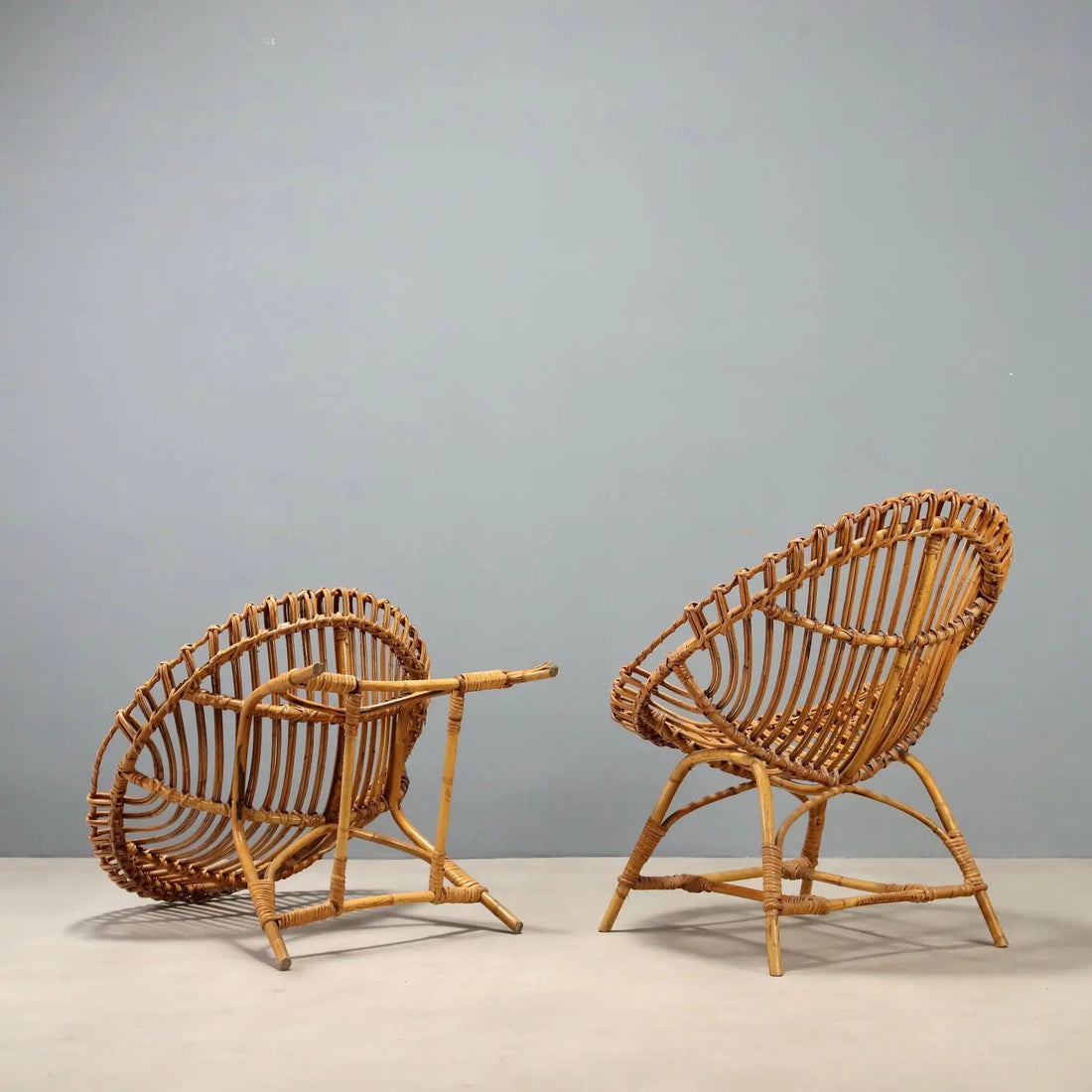 Vintage Armchairs Woven Bamboo Design Italy 1960s