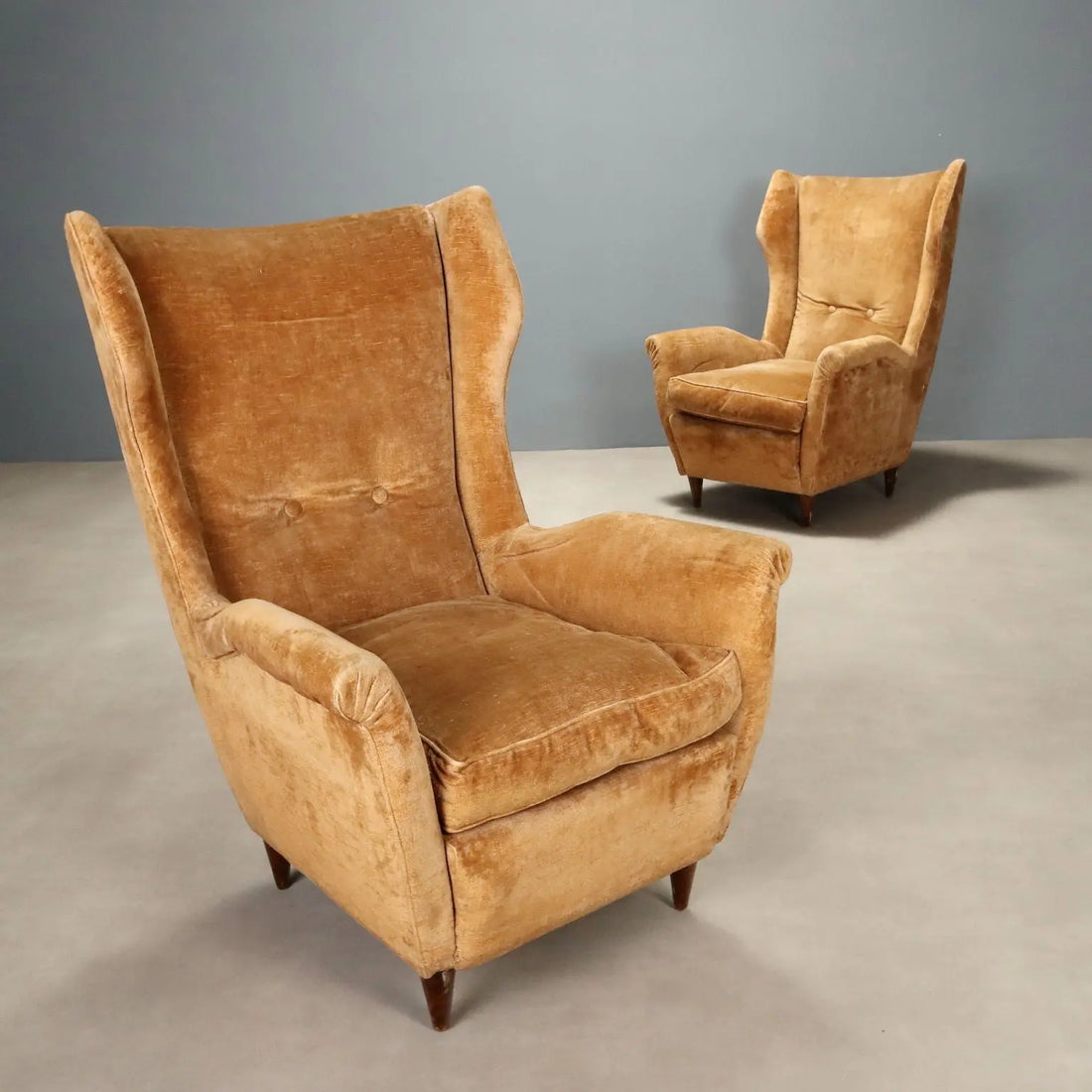Pair of 1950s Bergère Armchairs in Velvet