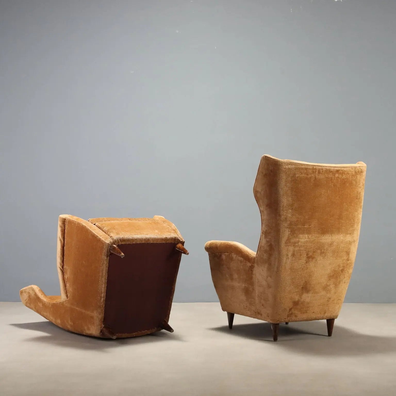 Pair of 1950s Bergère Armchairs in Velvet