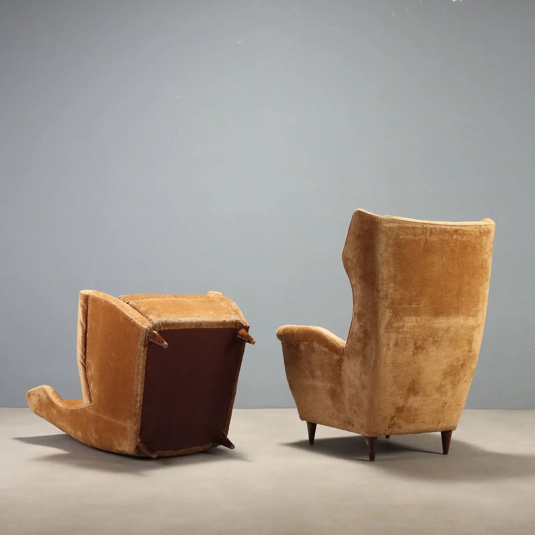 Pair of 1950s Bergère Armchairs in Velvet