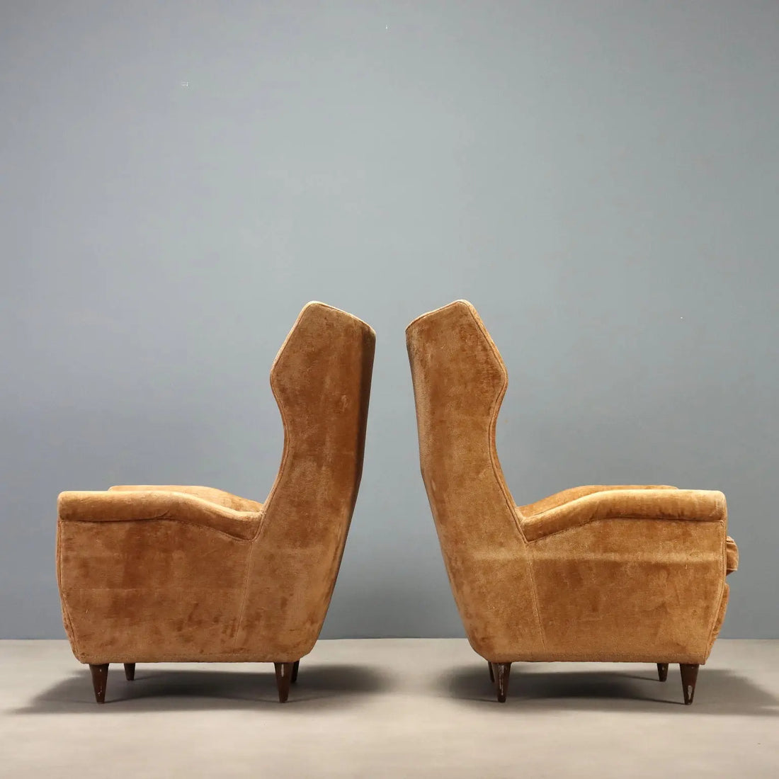 Pair of 1950s Bergère Armchairs in Velvet