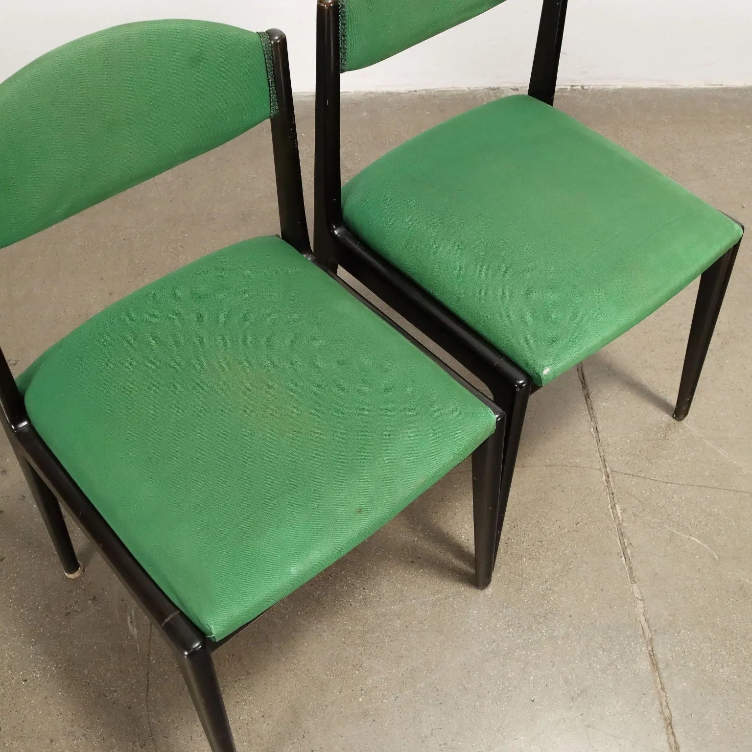 Vintage 1960s Chairs Ebony Wood Foam Padding Cloth | Modernism | Chairs