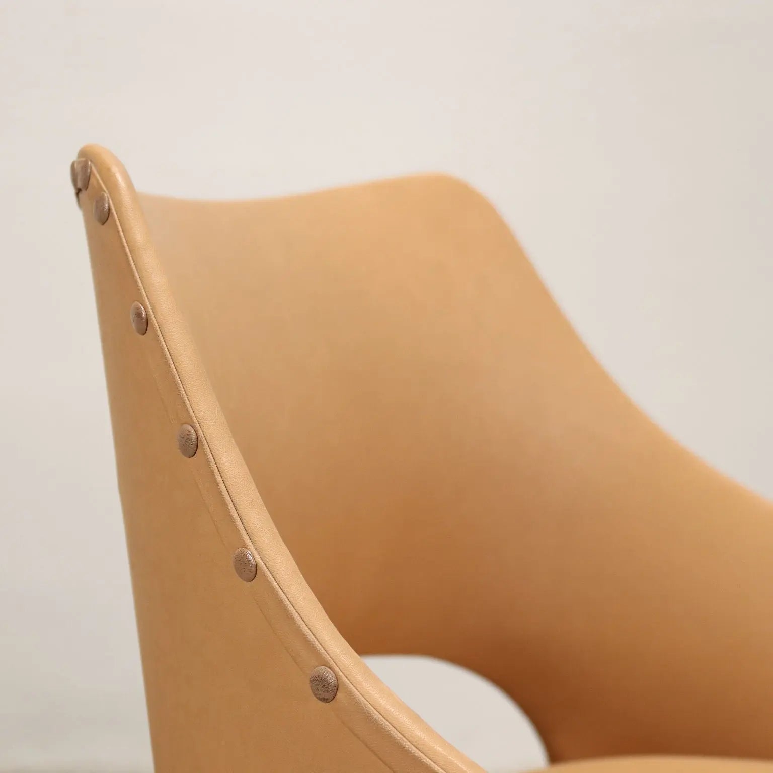 Vintage Armchairs 50s-60s Ebony Wood Brass Padded Seat Skai Brass